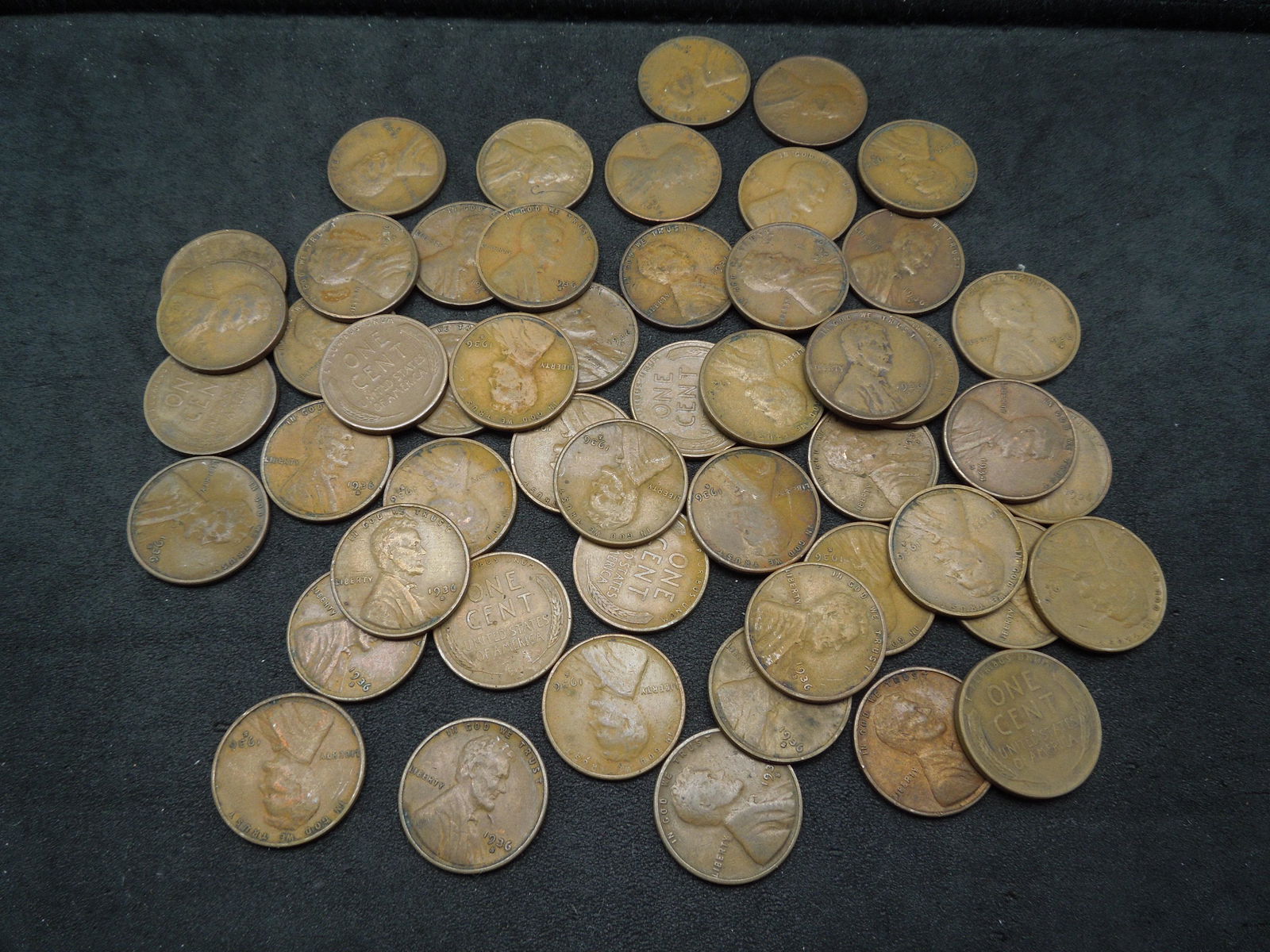 (50) coin roll of 1936-S Lincoln Wheat cents.  Nice (1 of 4)