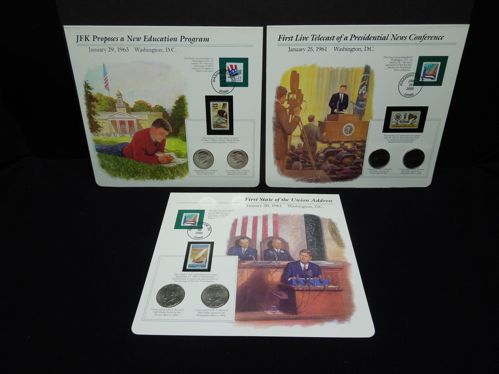 (3) Kennedy Postal Commemorative Panels:  JFK Education (1 of 16)