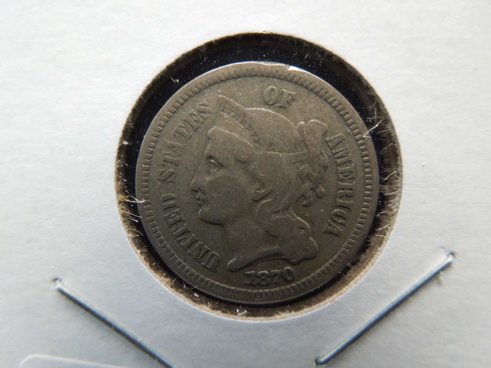 1870 Three cent Nickel.  Better Date.  Very Fine (1 of 3)