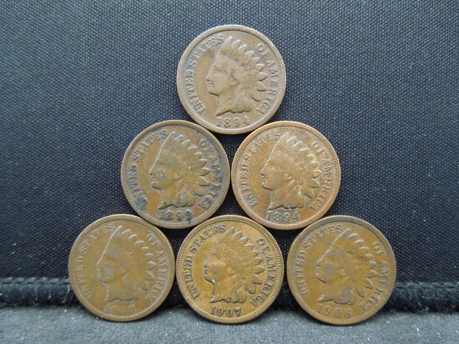 (2) 1894, 1899, 1906, 1907, 1908 Indian Cents (1 of 2)