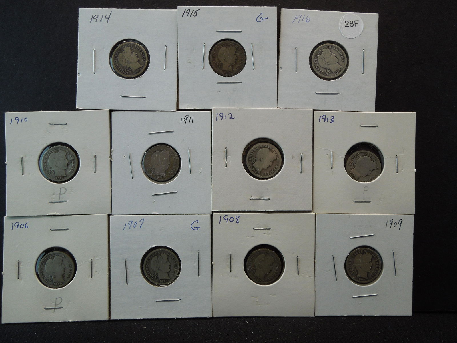 1906-1916 eleven different Barber dimes (1 of 11)