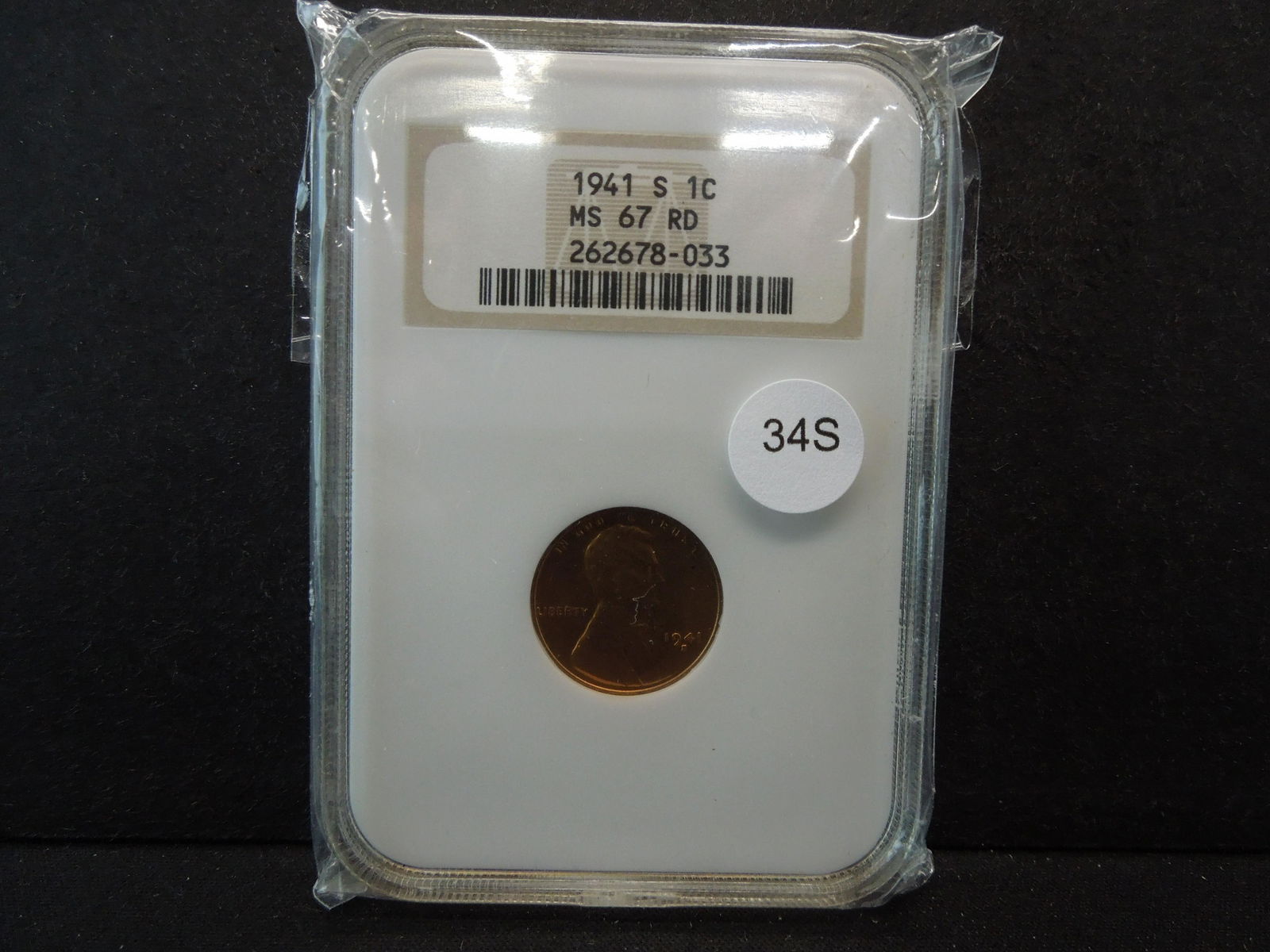 1941S Lincoln cent NGC MS67RD $240 book value (1 of 4)