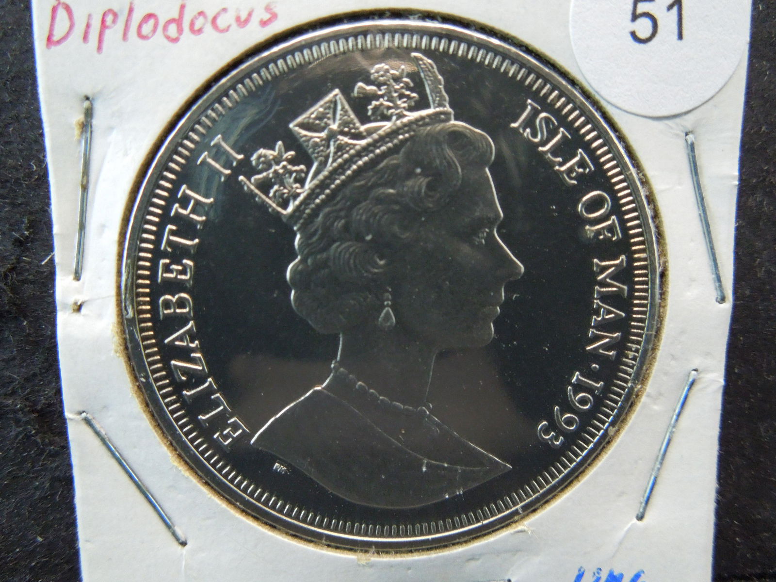 1993 Isle of Man 1 crown Km358 Diplodocus (1 of 3)