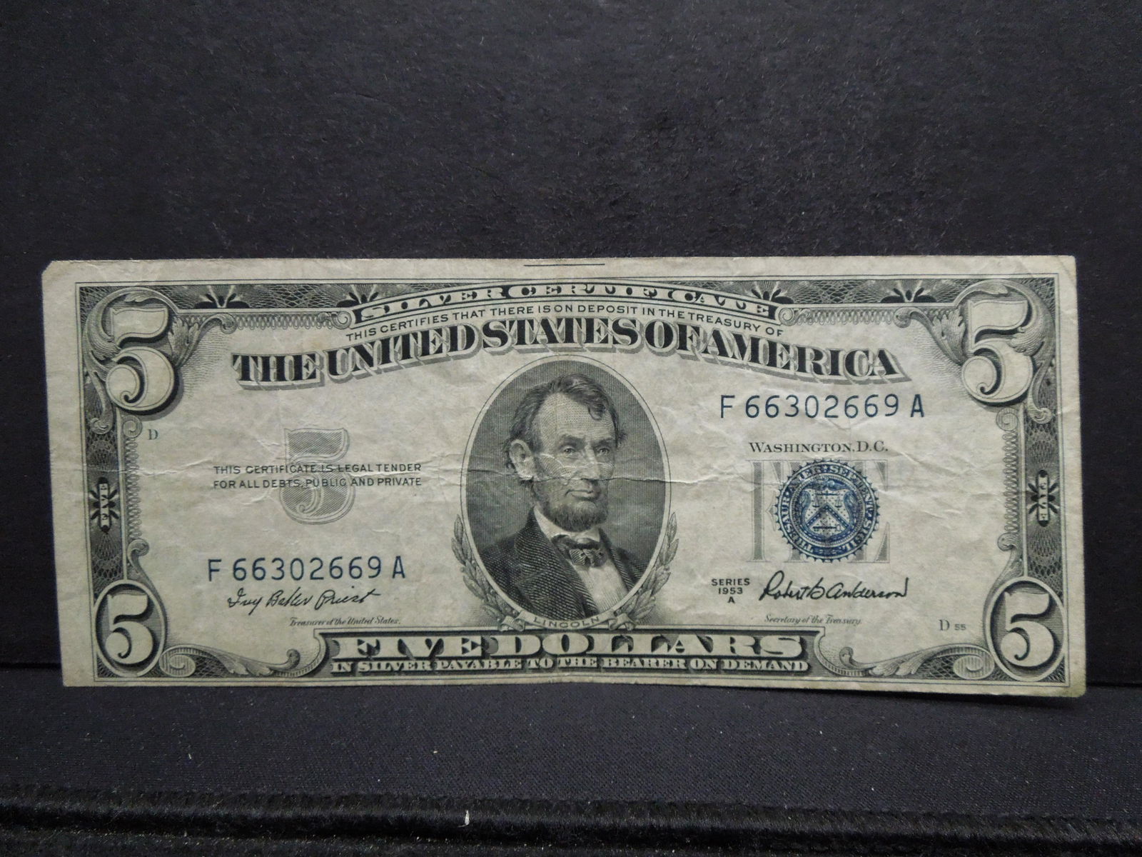 1953 A Off Center Top To Bottom Five Dollar Silver (1 of 3)