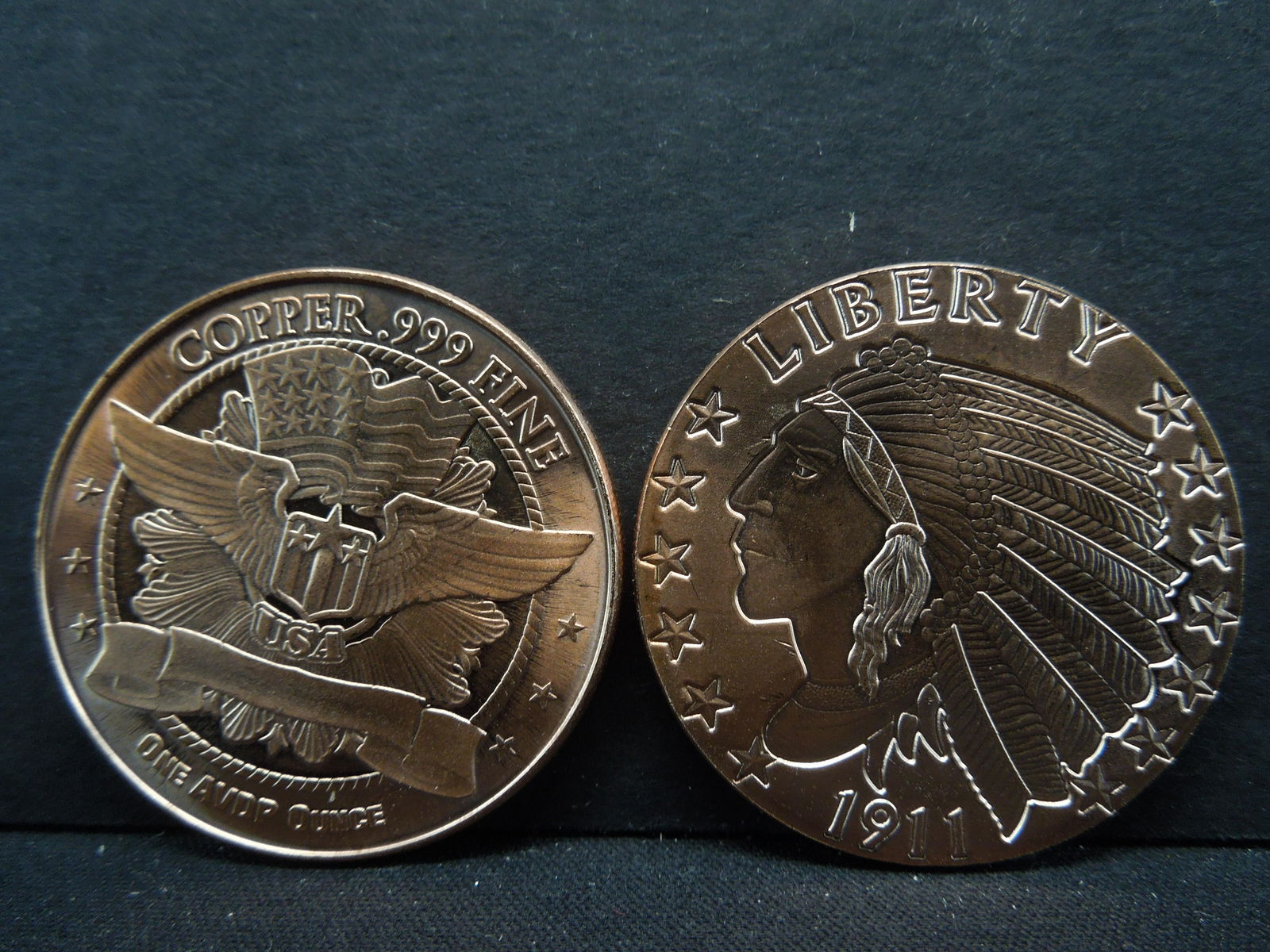 (2) Copper Rounds .999 American Eagle and 1911 Indian (1 of 2)