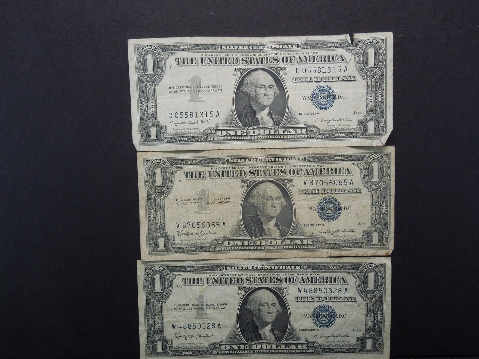 (3) 1957 One Dollar Silver Certificates (1 of 5)