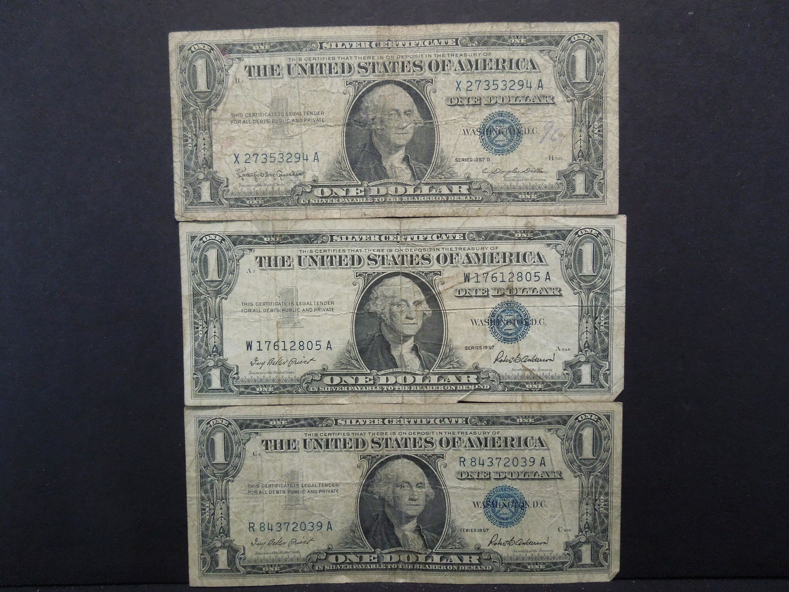 (3) 1957 One Dollar Silver Certificates (1 of 5)