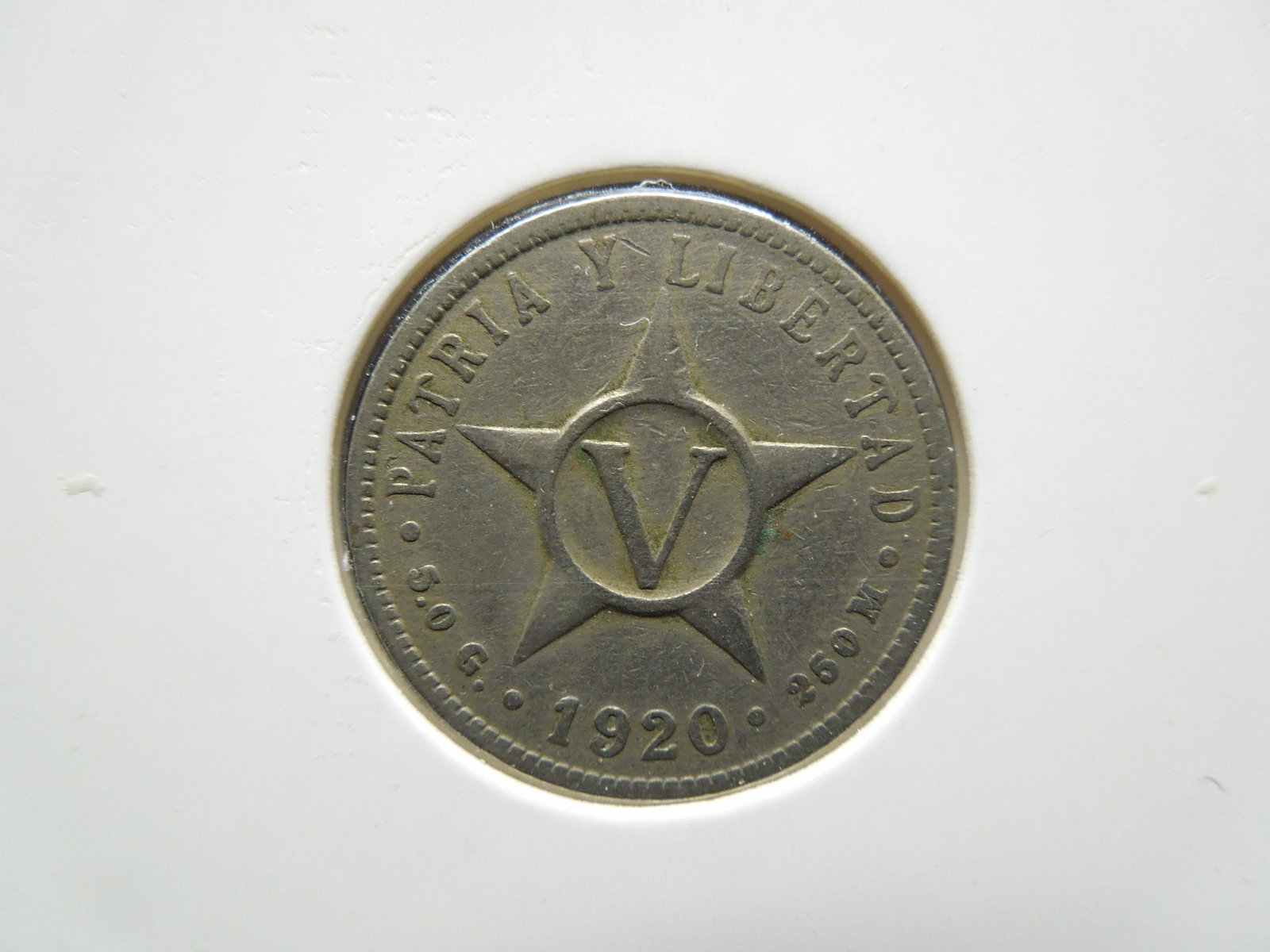 1920 Republic of Cuba Five Cents: 1920 Republic of Cuba Five Cents