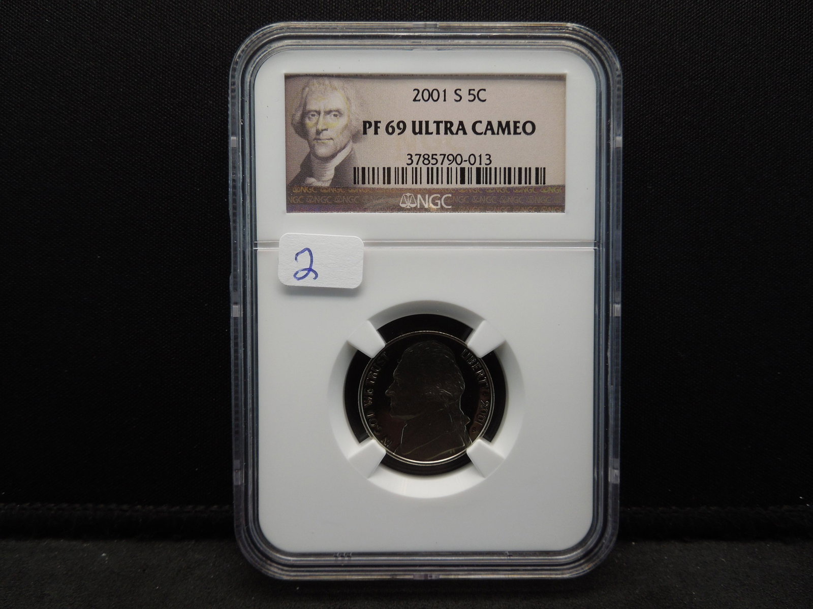 2001-S Jefferson Nickel slabbed by NGC as PF 69, Ultra: 2001-S Jefferson Nickel slabbed by NGC as PF 69, Ultra Cameo.