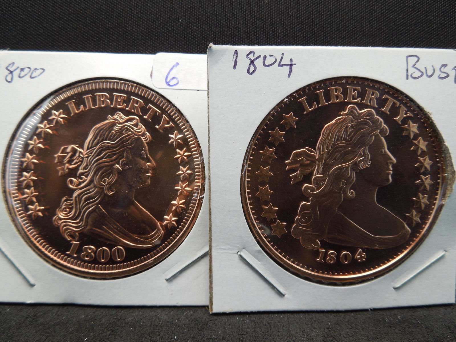 (2) One-ounce copper rounds:  1800 and 1804 Bust. (1 of 3)
