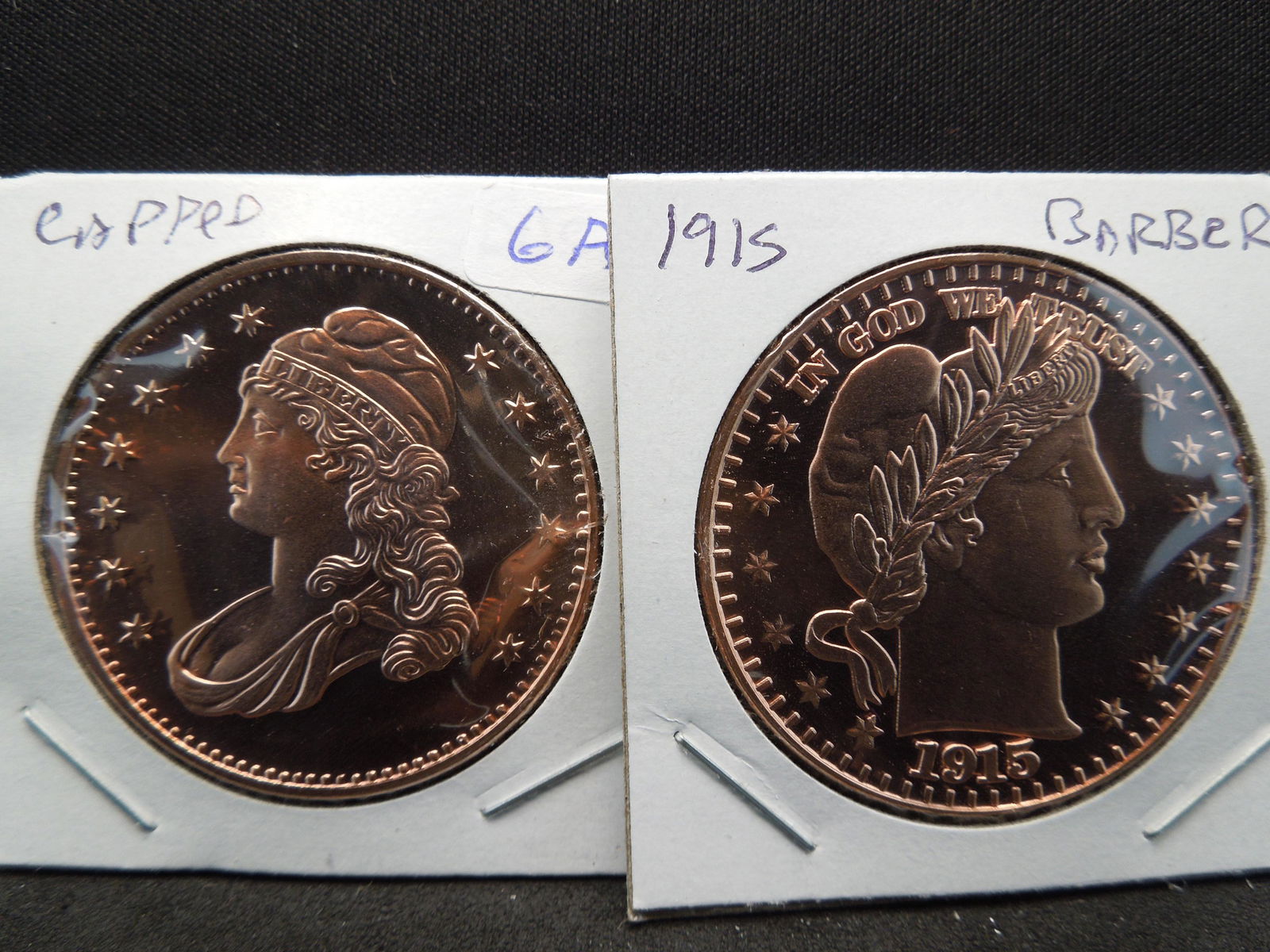 (2) One-ounce copper rounds:  Capped Bust and 1915 (1 of 3)