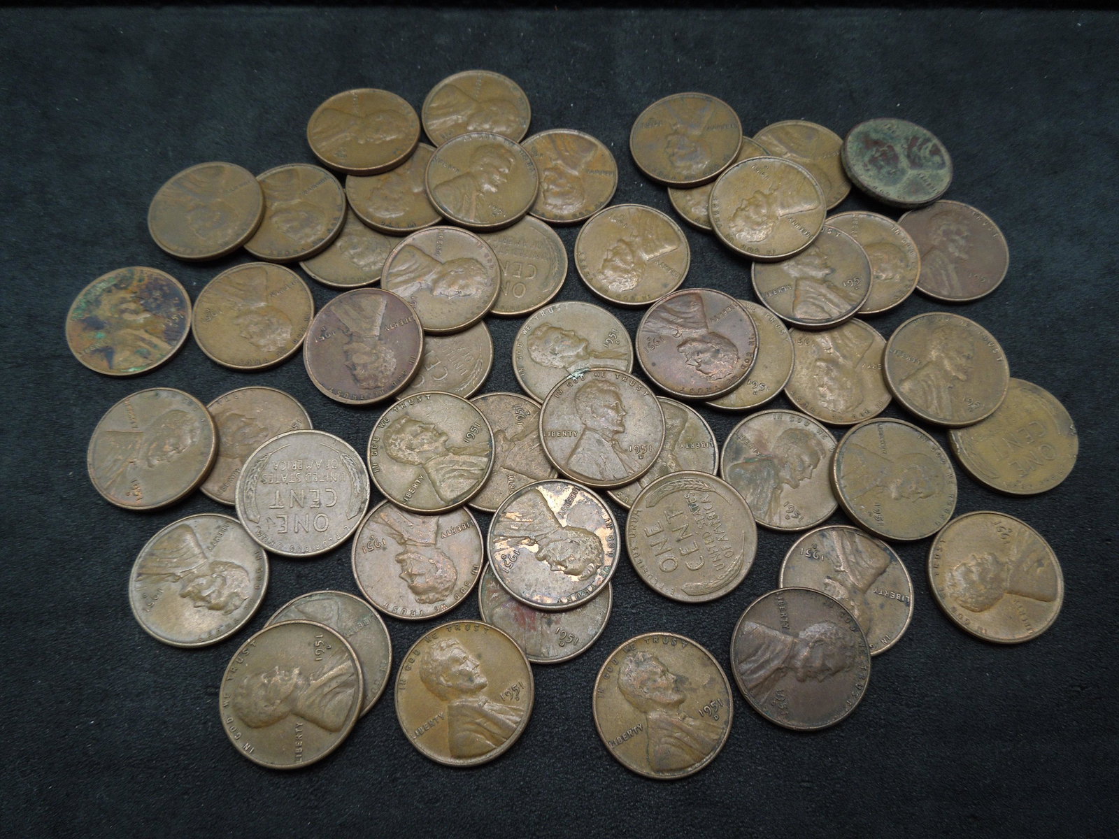 Lot of 50 1951-D Lincoln Head Wheat Cents. (1 of 3)