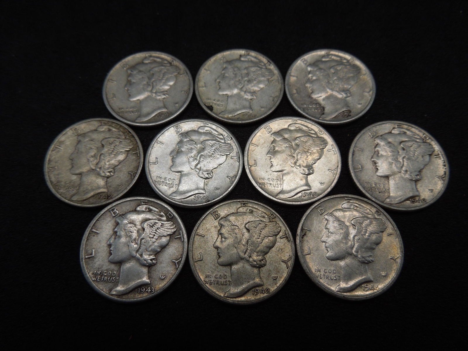 (10) 1940's Mercury Dimes (1 of 2)