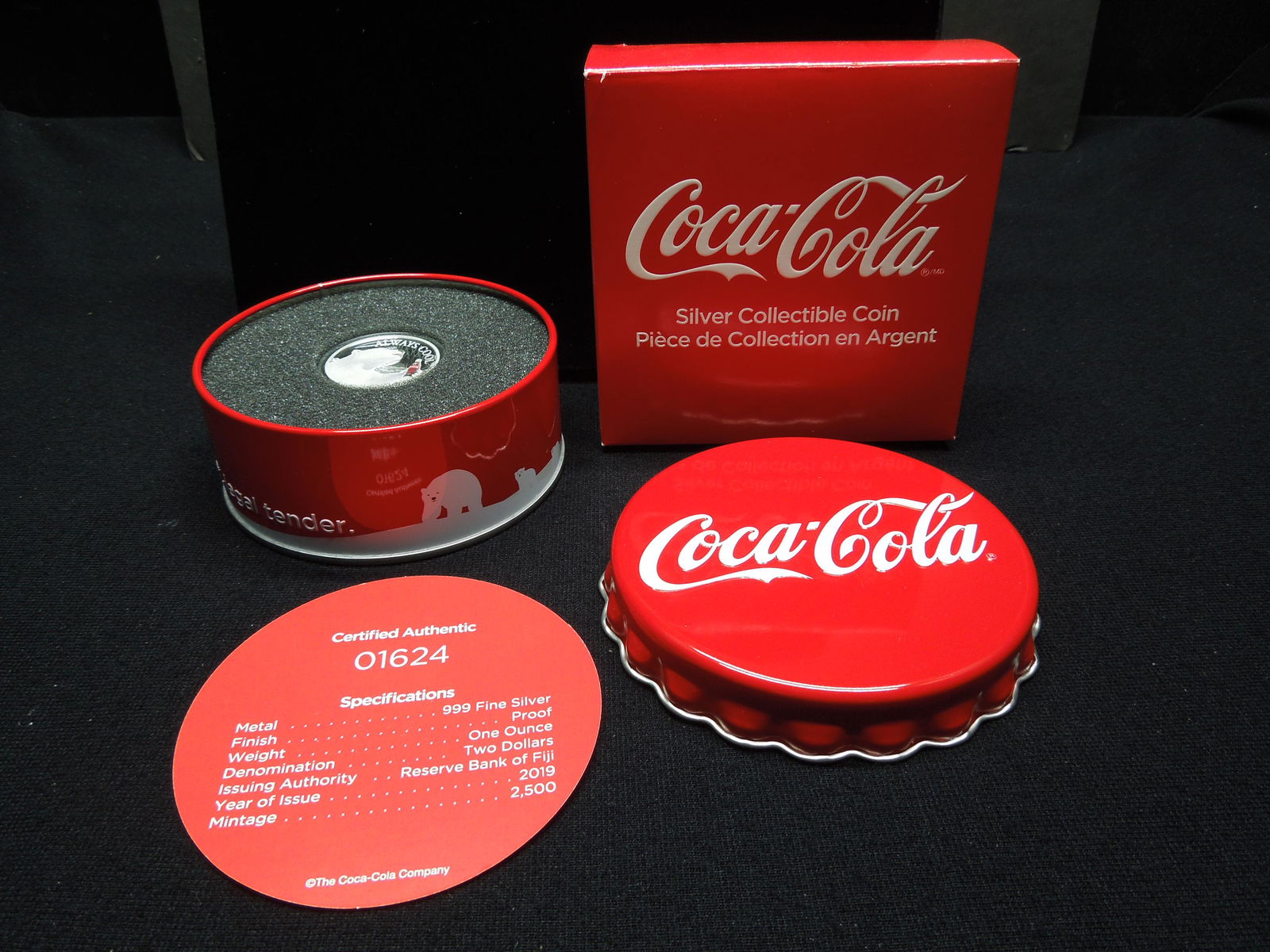 Coca Cola Silver Round in Nice Tin Very Nice (1 of 5)