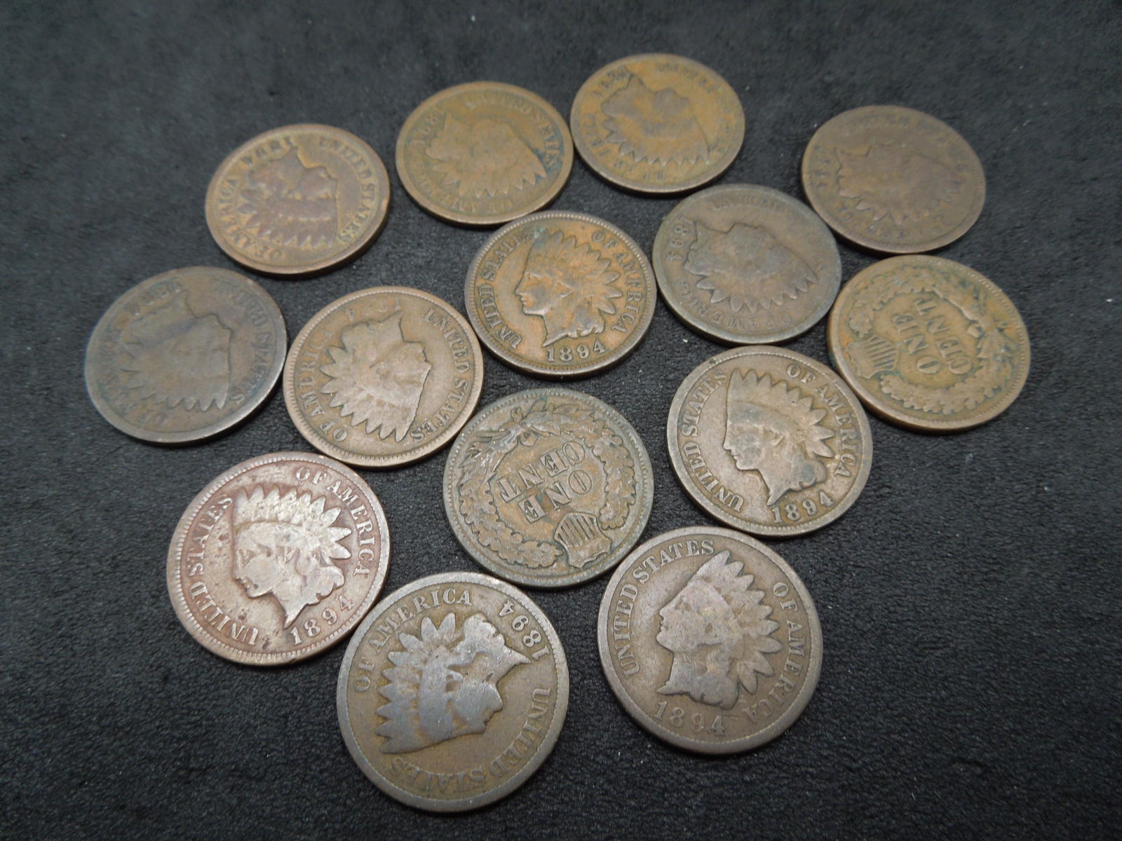 (14) 1894 Indian Cents Various Grades Semi Key Date (1 of 3)