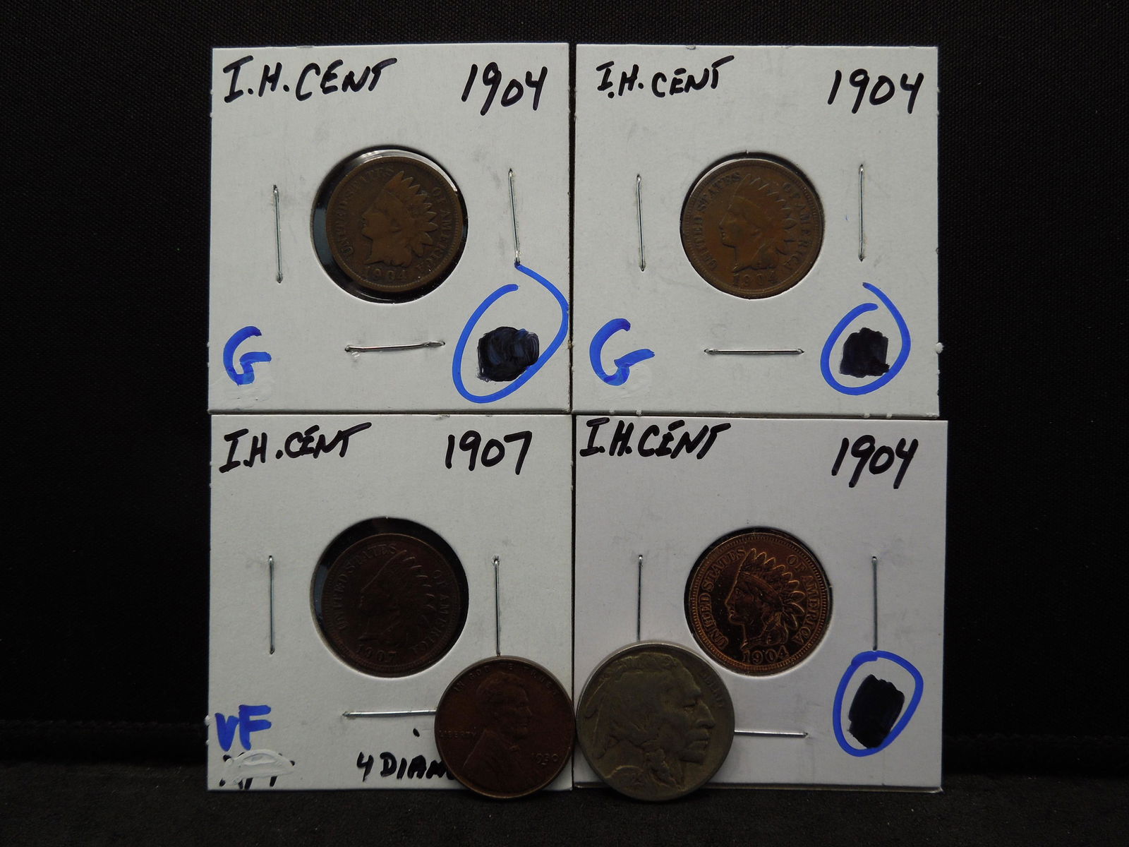 (4) Indian Cents (1) Lincoln Wheat (1) Indian Cent (1 of 5)
