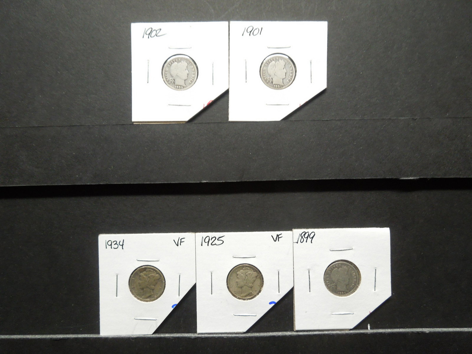 5 Different Silver Dimes.: 5 Different Silver Dimes.