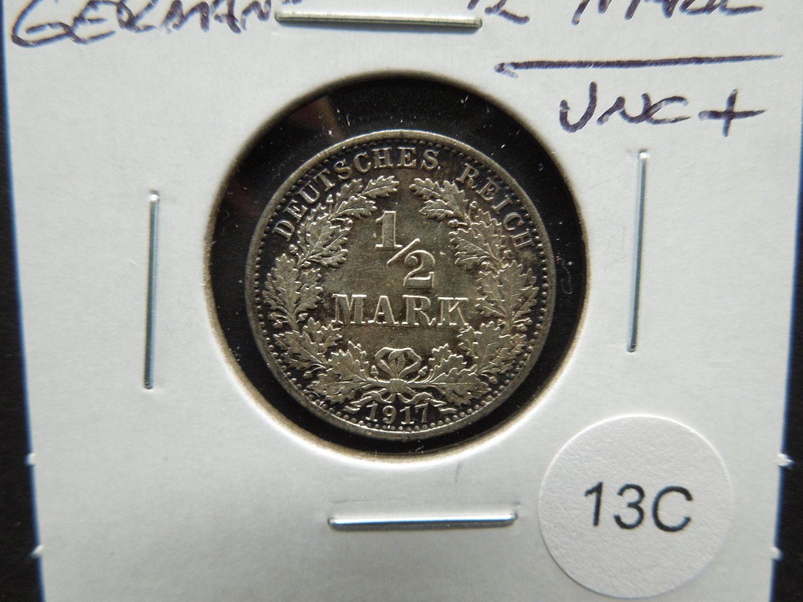 1917 Germany Silver 1/2 Mark.  UNC+. (1 of 3)