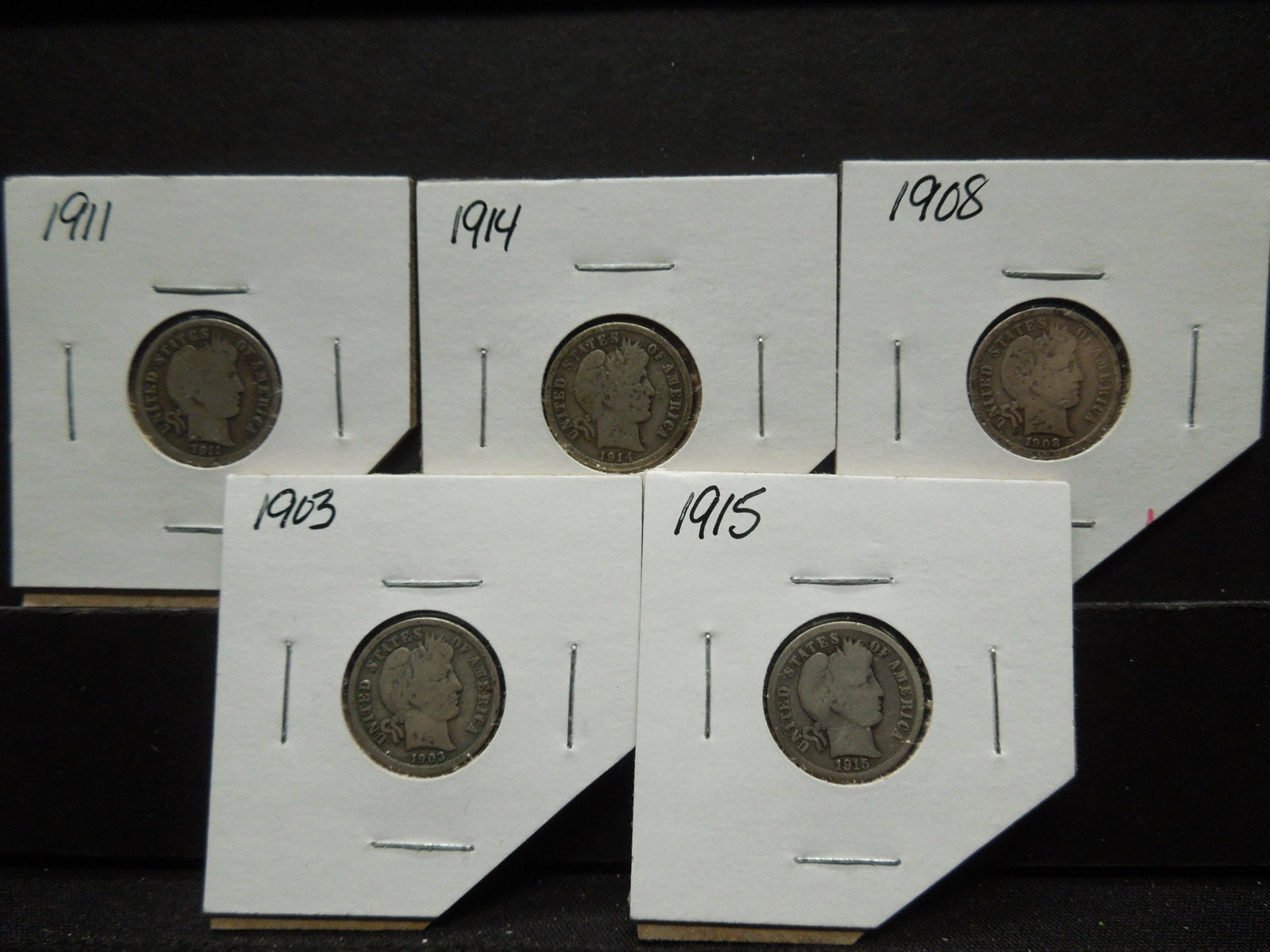 5 Different Silver Dimes.: 5 Different Silver Dimes.