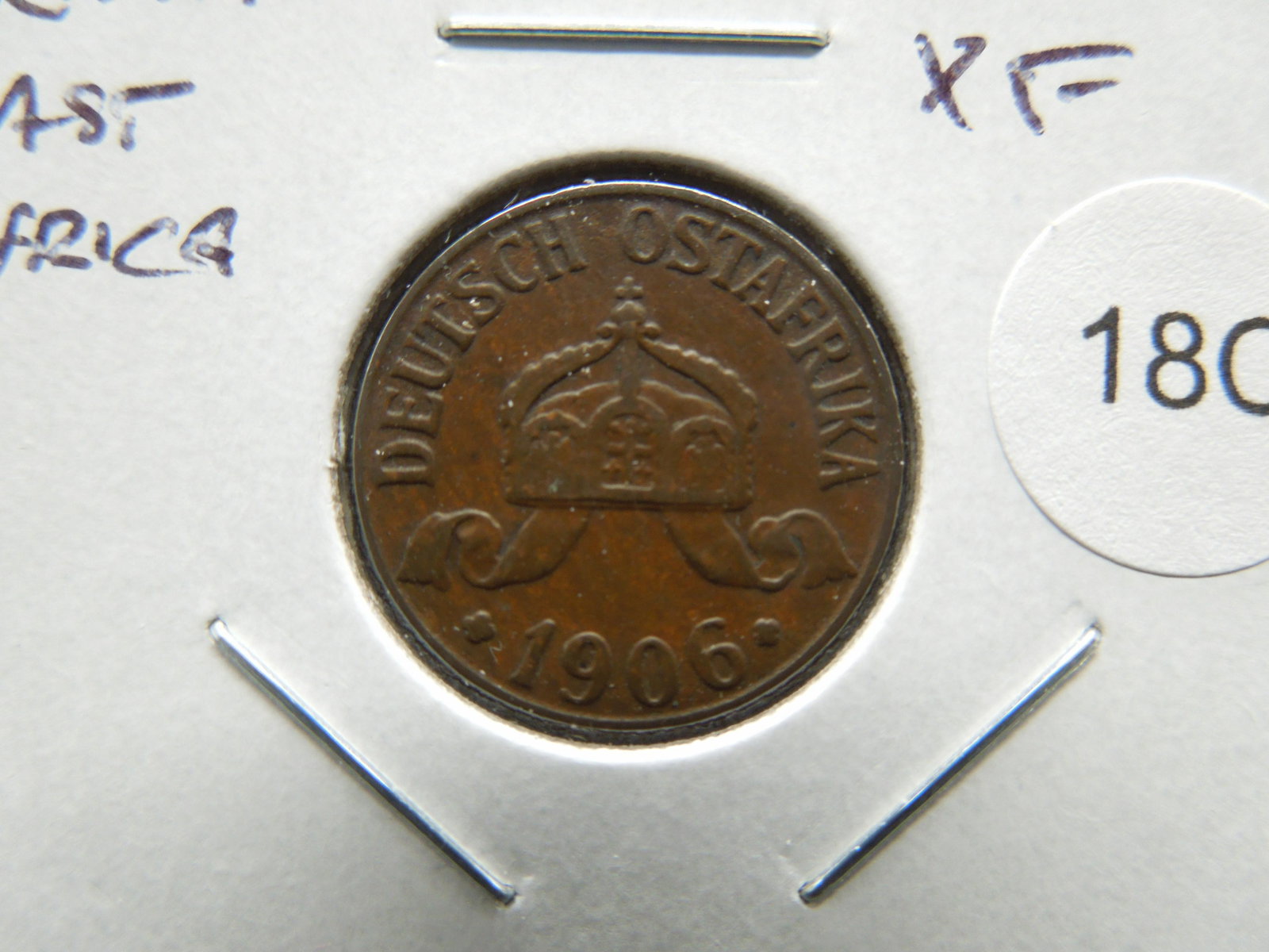 1906 German East Africa 1/2 Heller. XF. Scarce.: 1906 German East Africa 1/2 Heller. XF. Scarce.