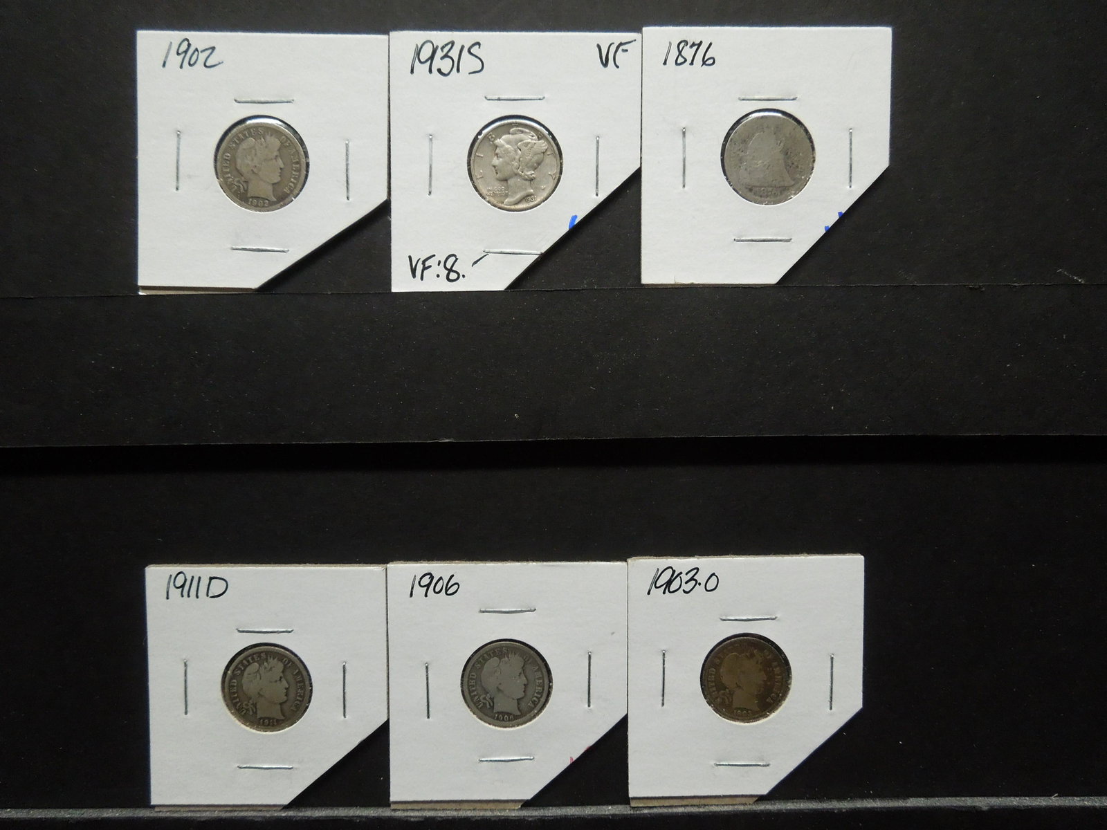 6 Different Silver Dimes.: 6 Different Silver Dimes.