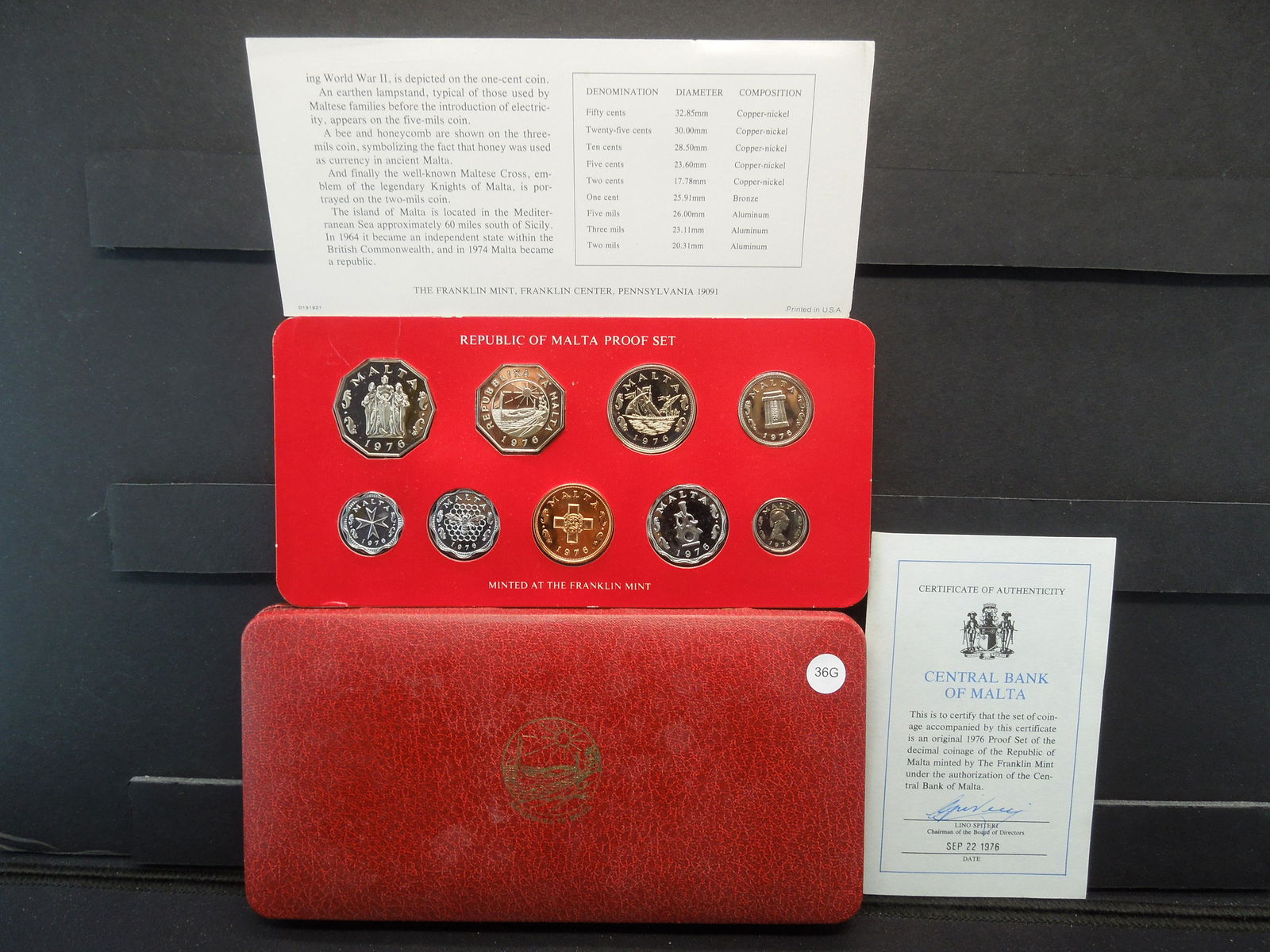 1976 Malta Proof Set.  In Custom Case. (1 of 6)