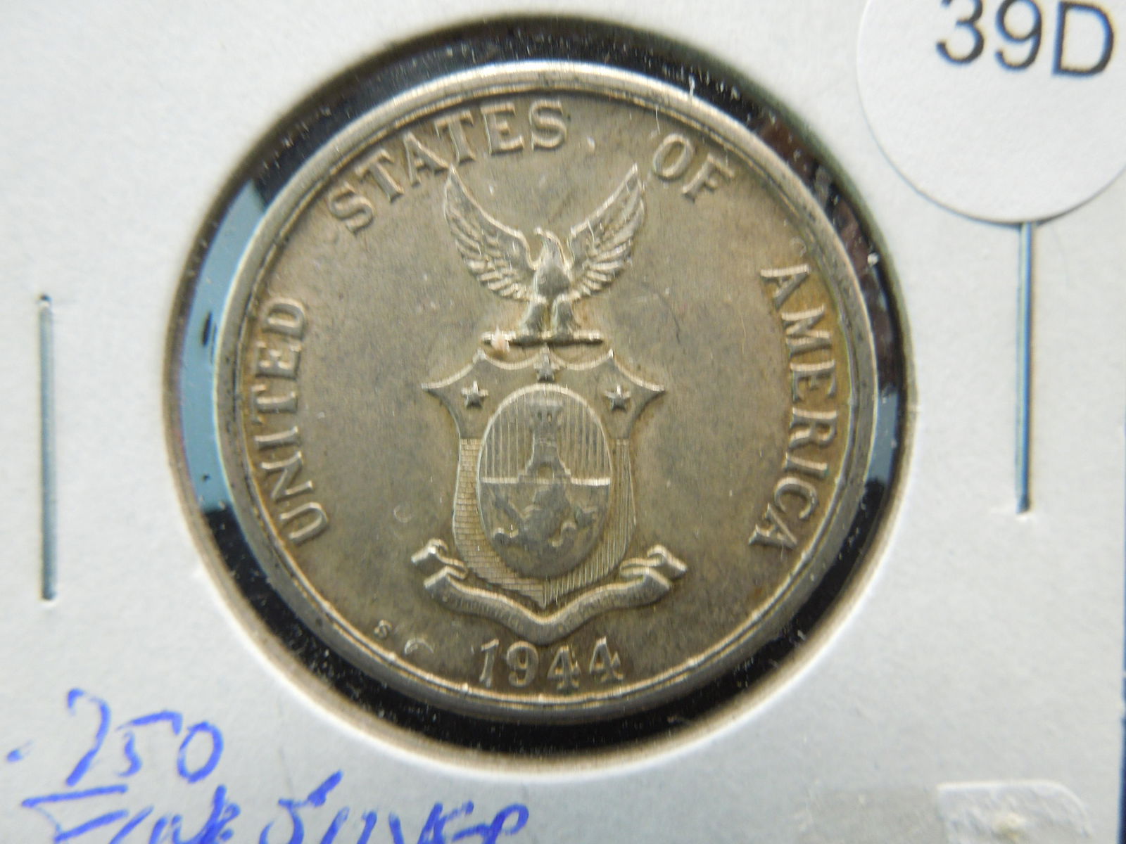 1944-S Philippines 50 Centavos.  XF+.  Silver. (1 of 3)
