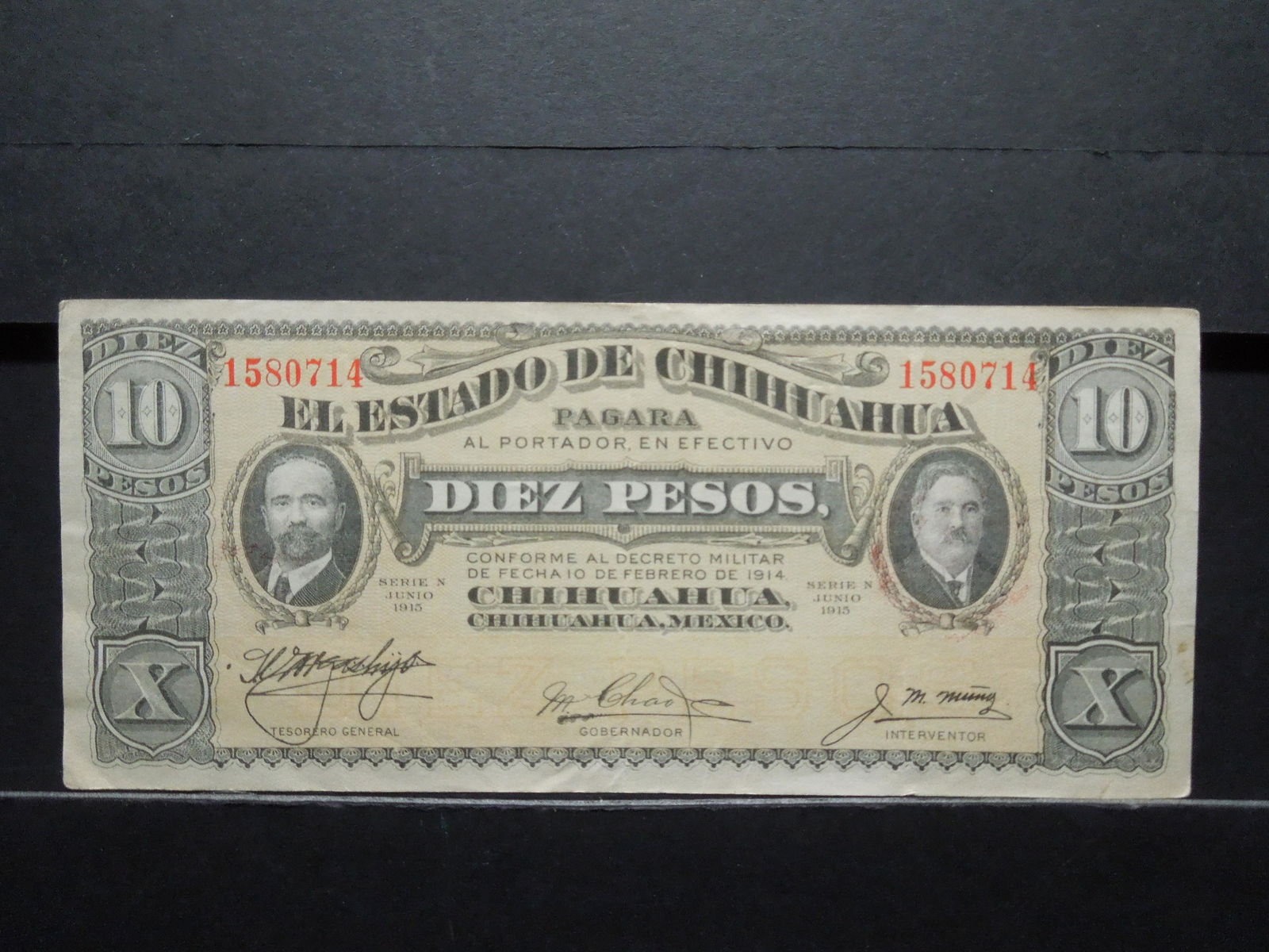 1914 Mexico, Chihuahua 10 Peso.  XF.  Scarce. (1 of 3)