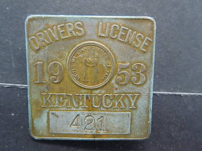 1953 Kentucky Drivers License Pin Back Badge.: 1953 Kentucky Drivers License Pin Back Badge.