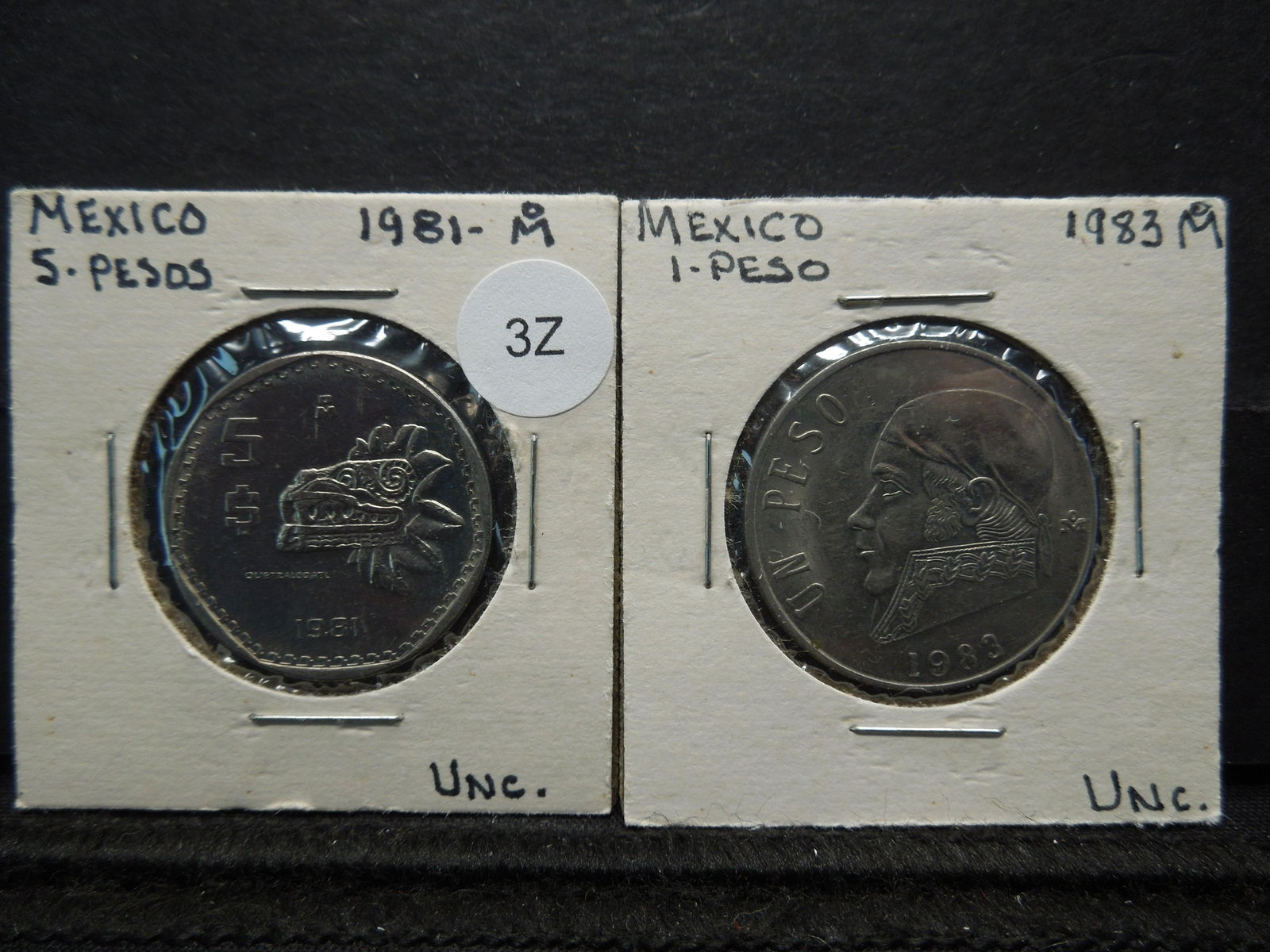 1981 Mexico Five Pesos, 1983 Mexico One Peso (1 of 3)