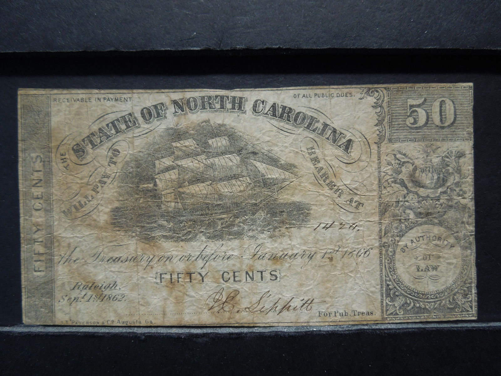 1866 State of North Carolina 50 Cent Note (1 of 3)