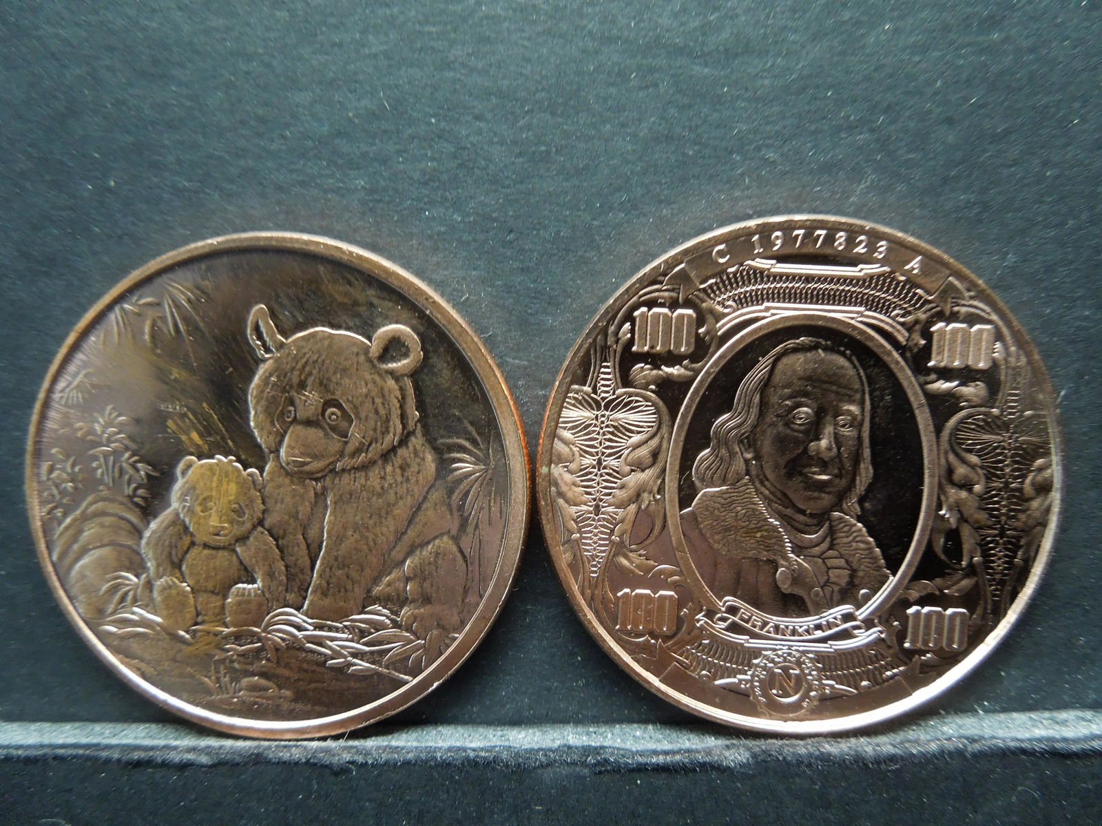 (2) Copper Rounds .999, Bears, Benjamin Franklin (1 of 2)