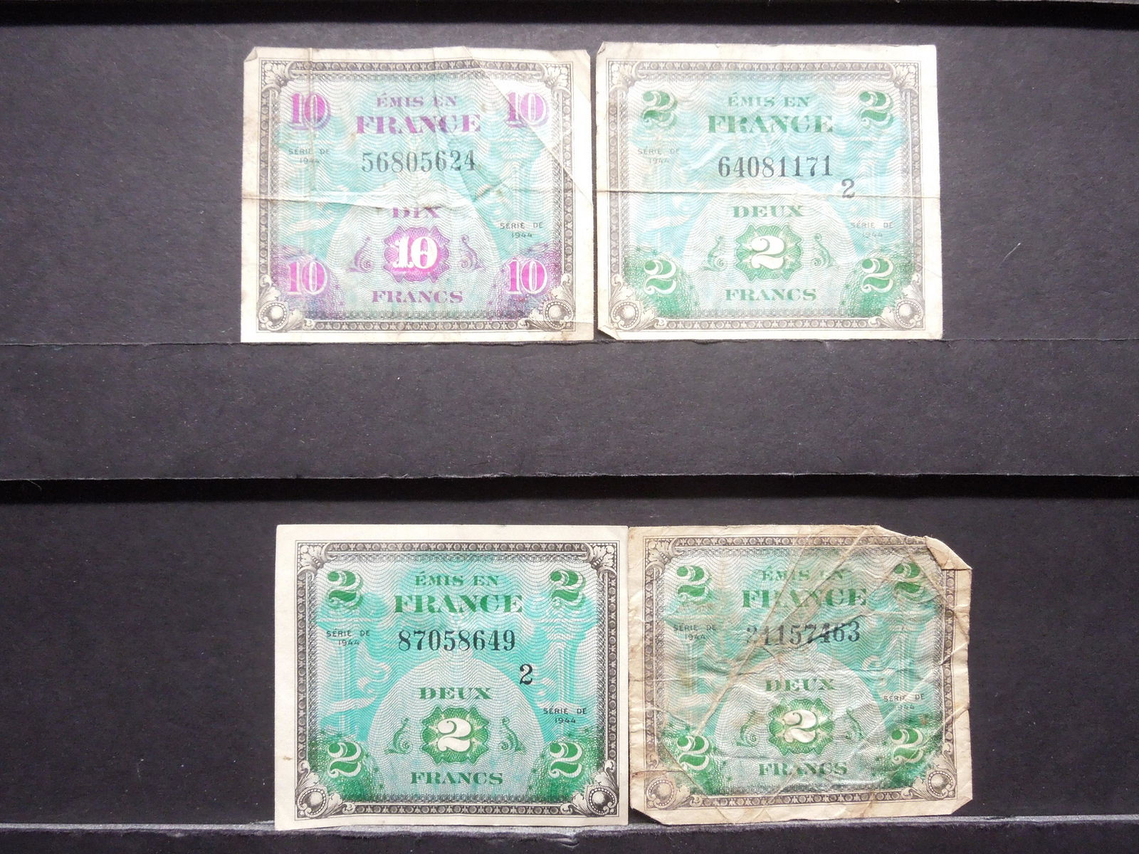 (3) 1944 France 2 Francs, 1944 France Ten Franc (1 of 4)