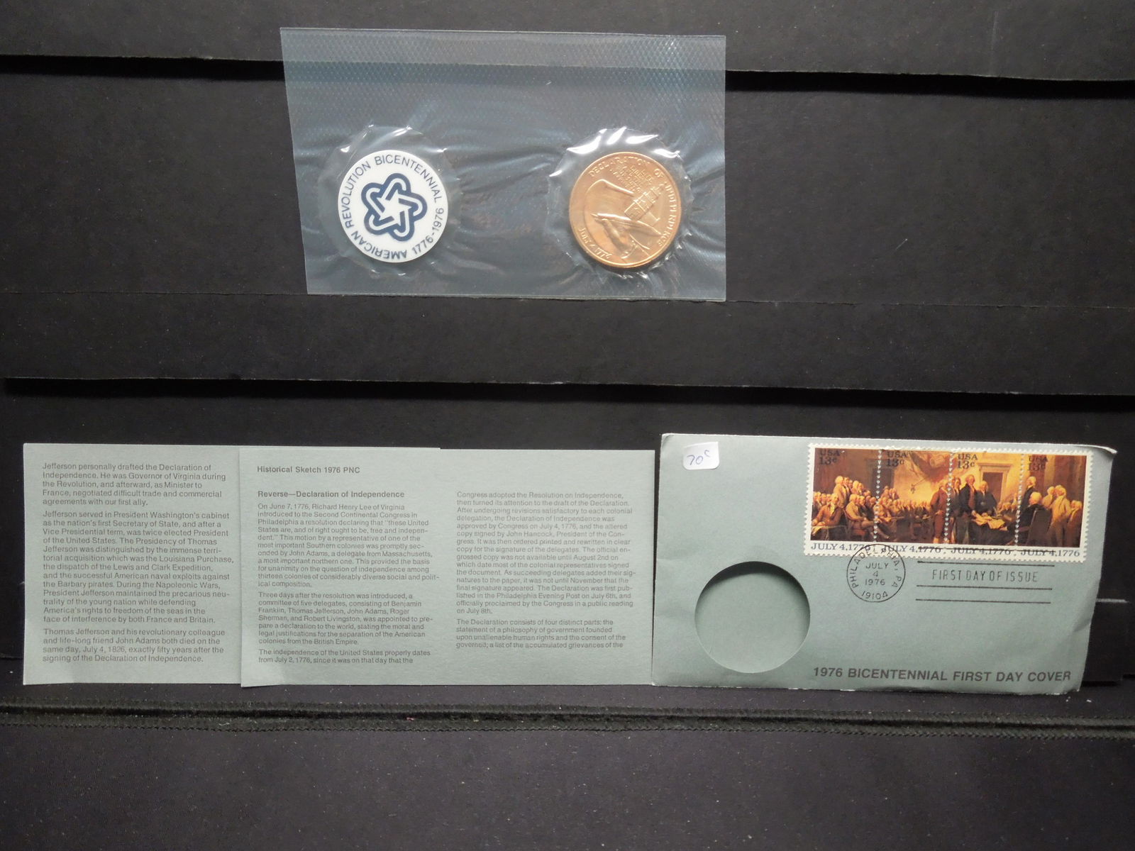 1976 FIRST DAY COVER (AMERICAN REVOLUTION/THOMAS: 1976 FIRST DAY COVER (AMERICAN REVOLUTION/THOMAS JEFFERSON), WITH EXPLANATION PAGE