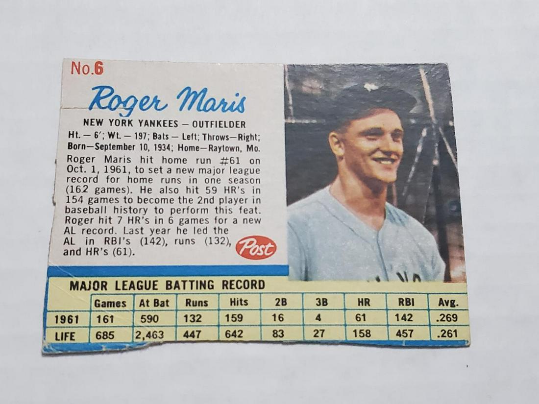 1962 Post Baseball #6 Roger Maris (1 of 2)