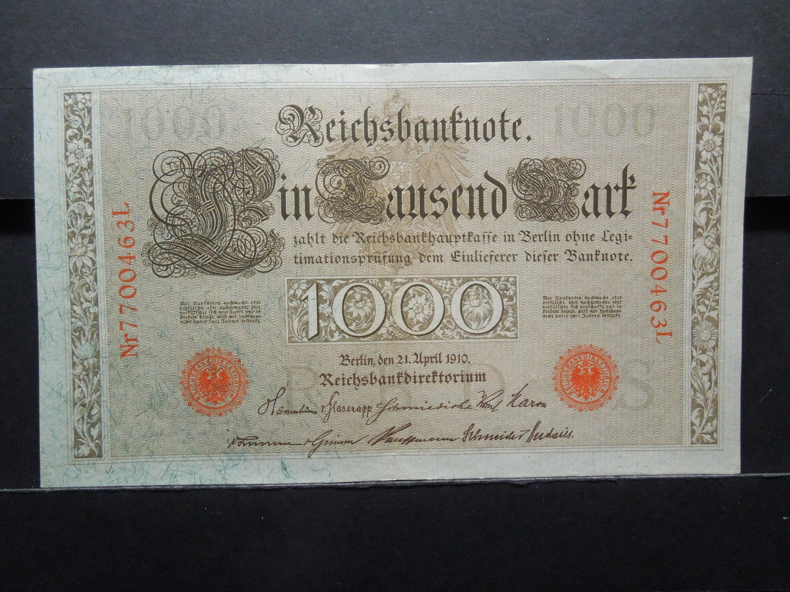 1910 Germany 1000 Mark.  Nice AU Note.  Scarce in this (1 of 3)