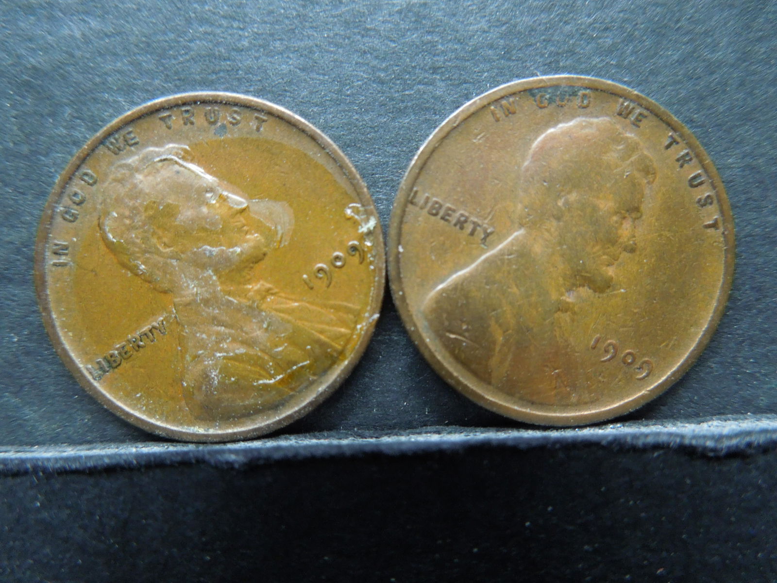 1909, 1909 VDB Wheat Cents, Glue on Reverse (1 of 2)