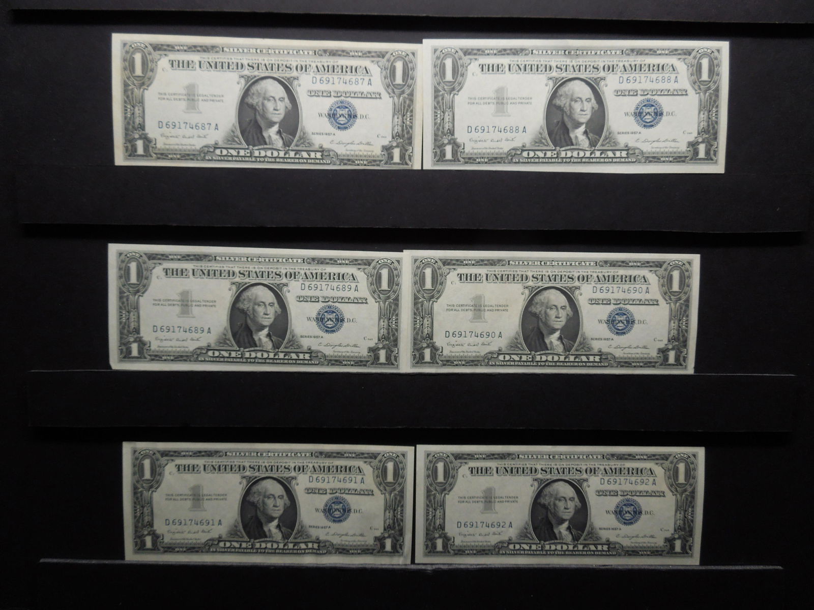 (6) Consecutive Serial Number 1957 A $1 Silver (1 of 5)