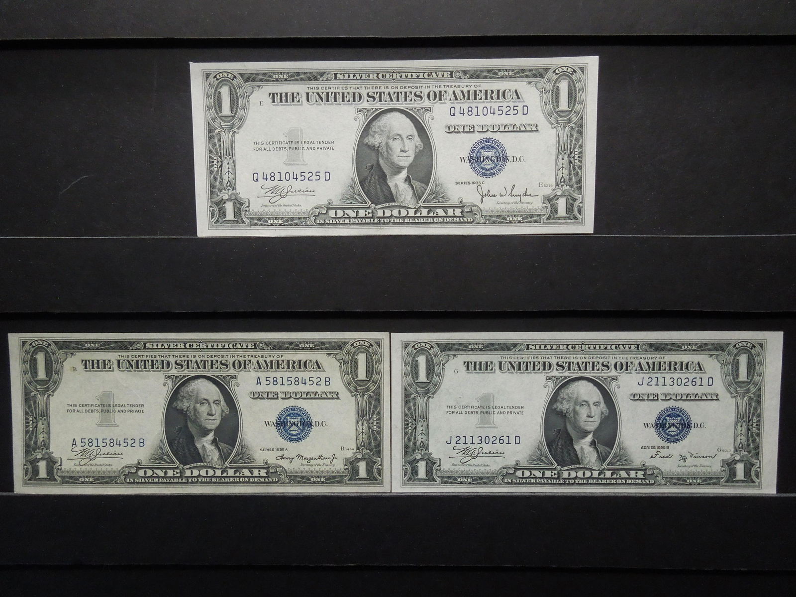 (3) Difficult $1 Silver Certificates.  Series 35 A, 35 (1 of 4)