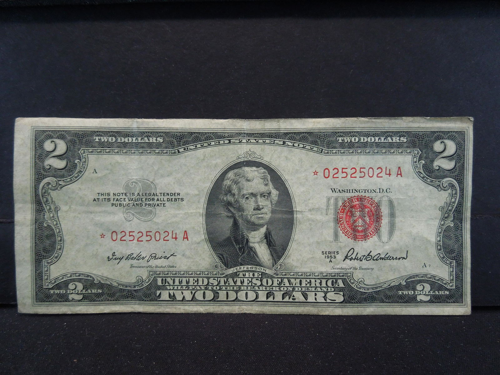 1953 A Two Dollar Star Replacement Note With Low SN (1 of 3)