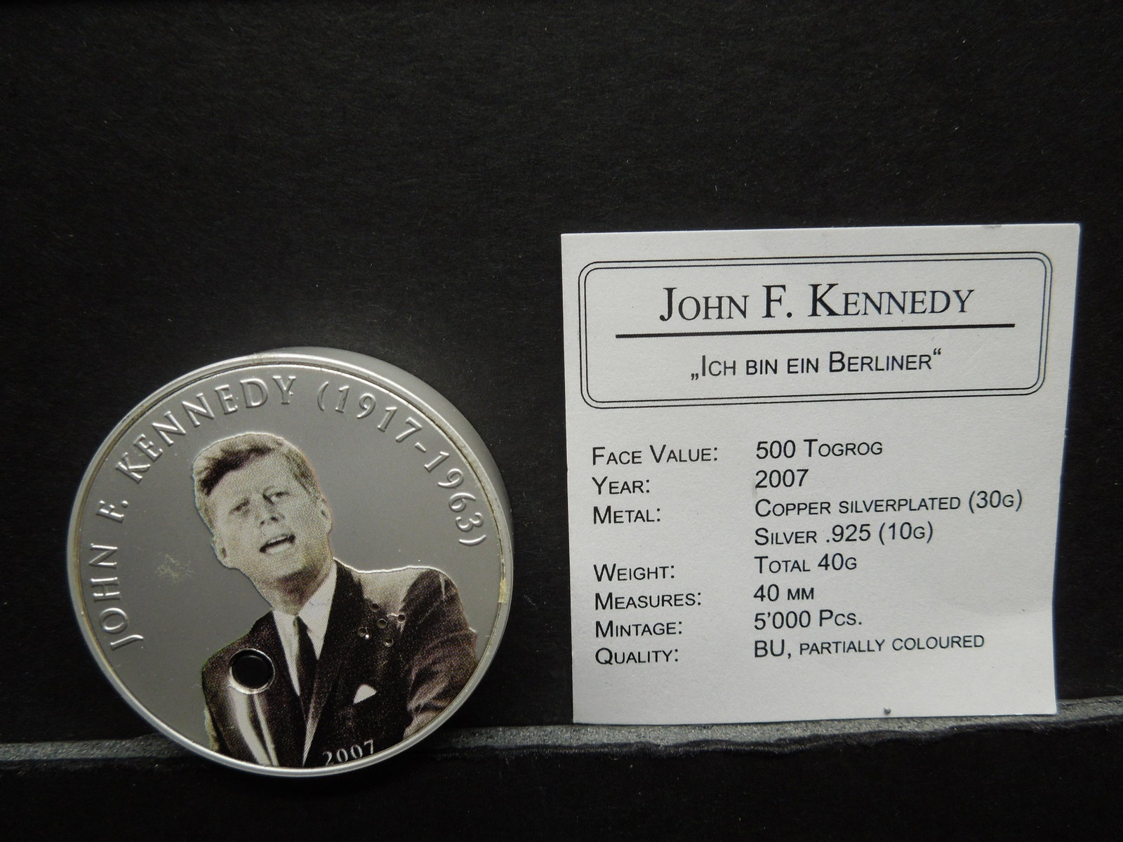 Central Bank of Mongolia Kennedy Commem Round Copper &: Central Bank of Mongolia Kennedy Commem Round Copper & Silver w/Cert