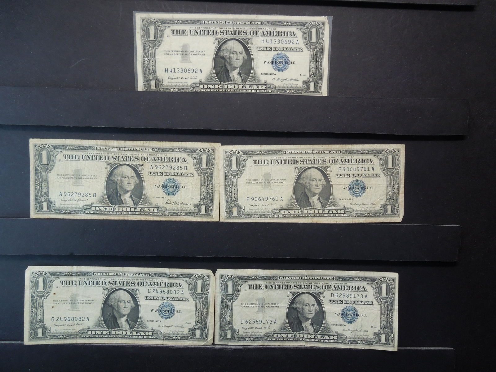 (5) 1957 One Dollar Silver Certificates (1 of 5)