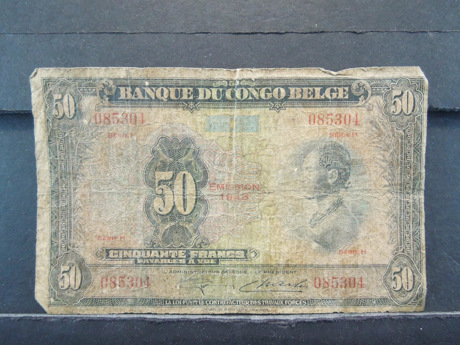 1948 Belgian Congo Fifty Francs Note: 1948 Belgian Congo Fifty Francs Note
