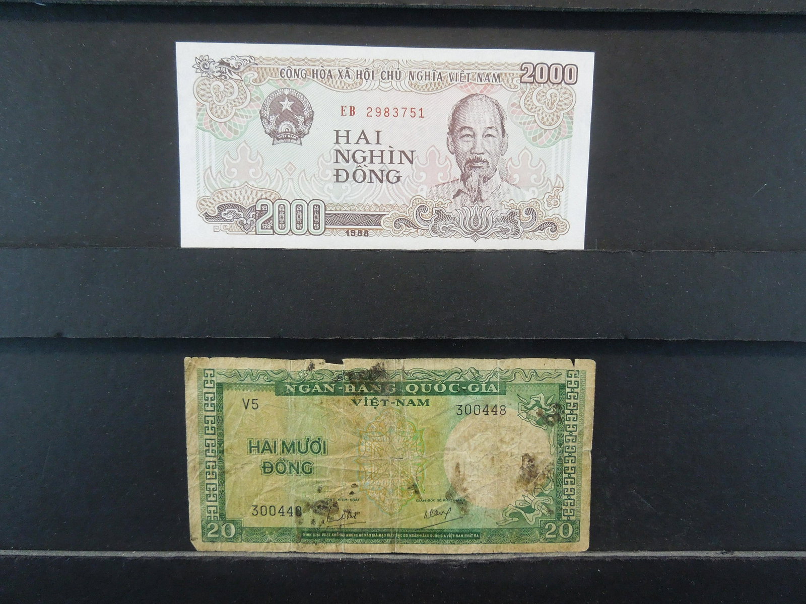 1988 Vietnam Two Thousand Dong Note, 1967 Vietnam: 1988 Vietnam Two Thousand Dong Note, 1967 Vietnam Twenty Dong Note