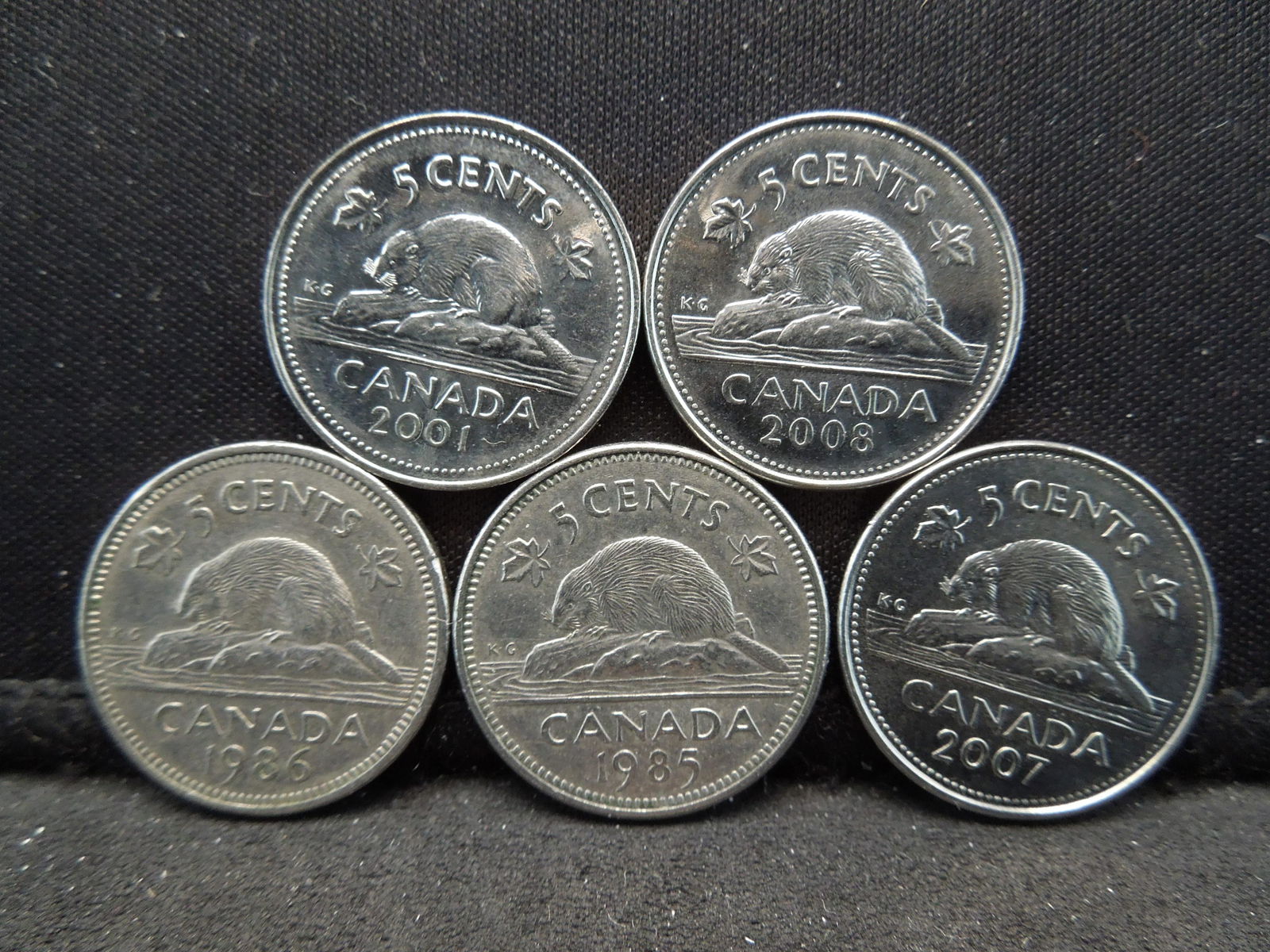 1985, 1986, 2001, 2007, 2008 Canada Five Cents (1 of 2)