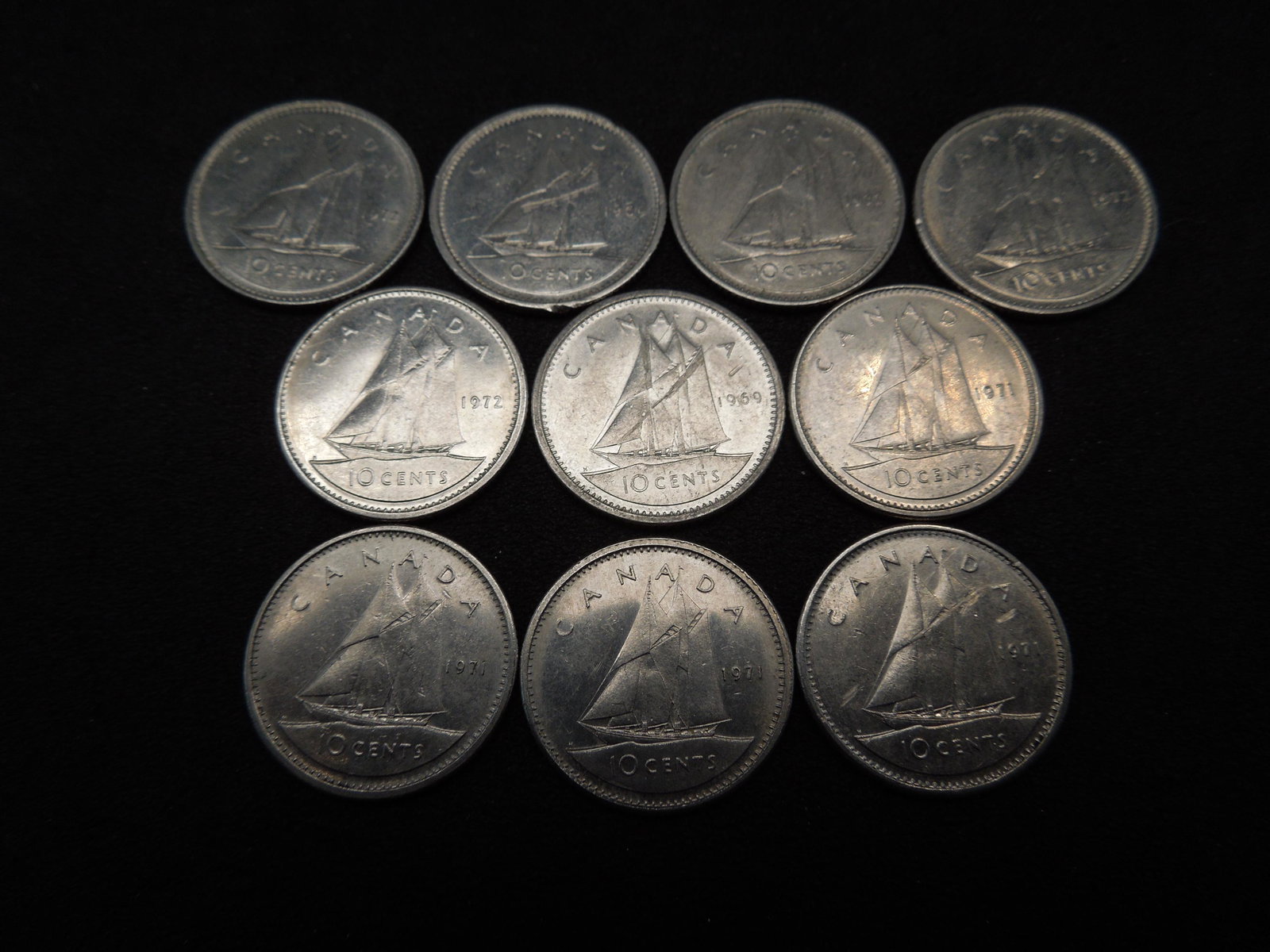 (2) 1969, (4) 1971, (4) 1972 Canada Dimes (1 of 2)