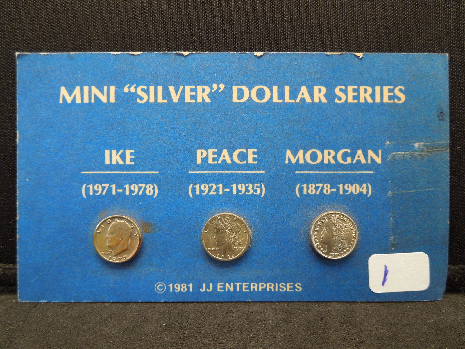 (3) Mini “Silver” Dollar Series copies: Ike Peace, and: (3) Mini “Silver” Dollar Series copies: Ike Peace, and Morgan. NOT REAL SILVER