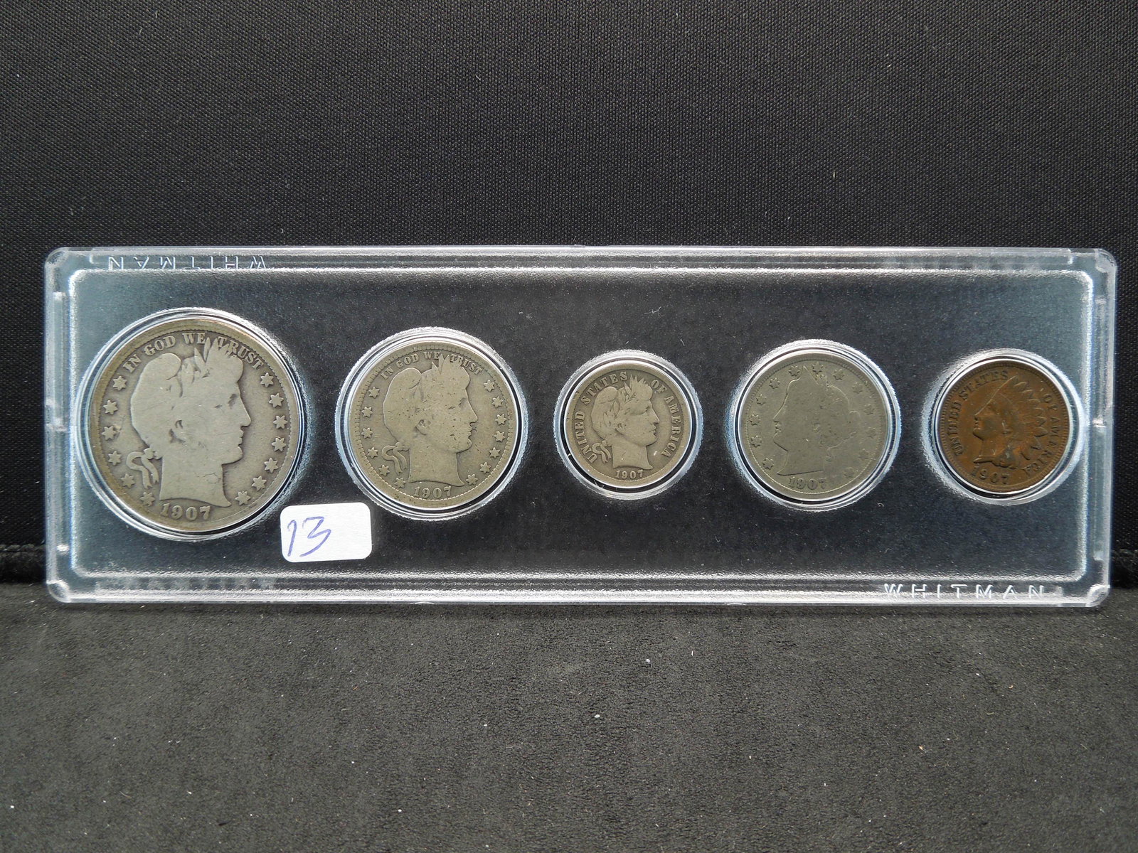 1907 (5) coin type set:  Barber Half, Barber Quarter, (1 of 2)