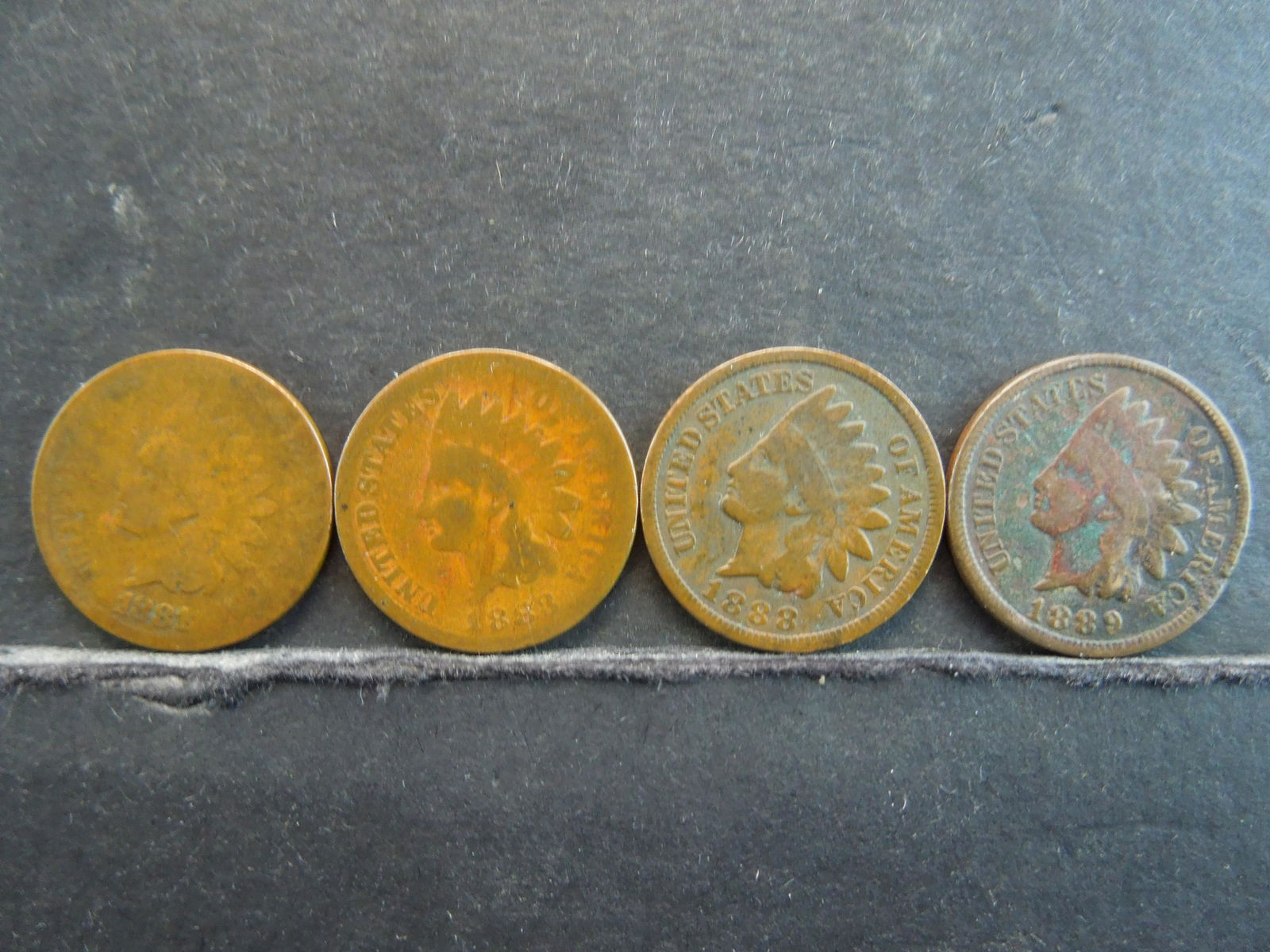 1881, 1883, 1888. 1889 Indian Head Cents Four Coin (1 of 2)