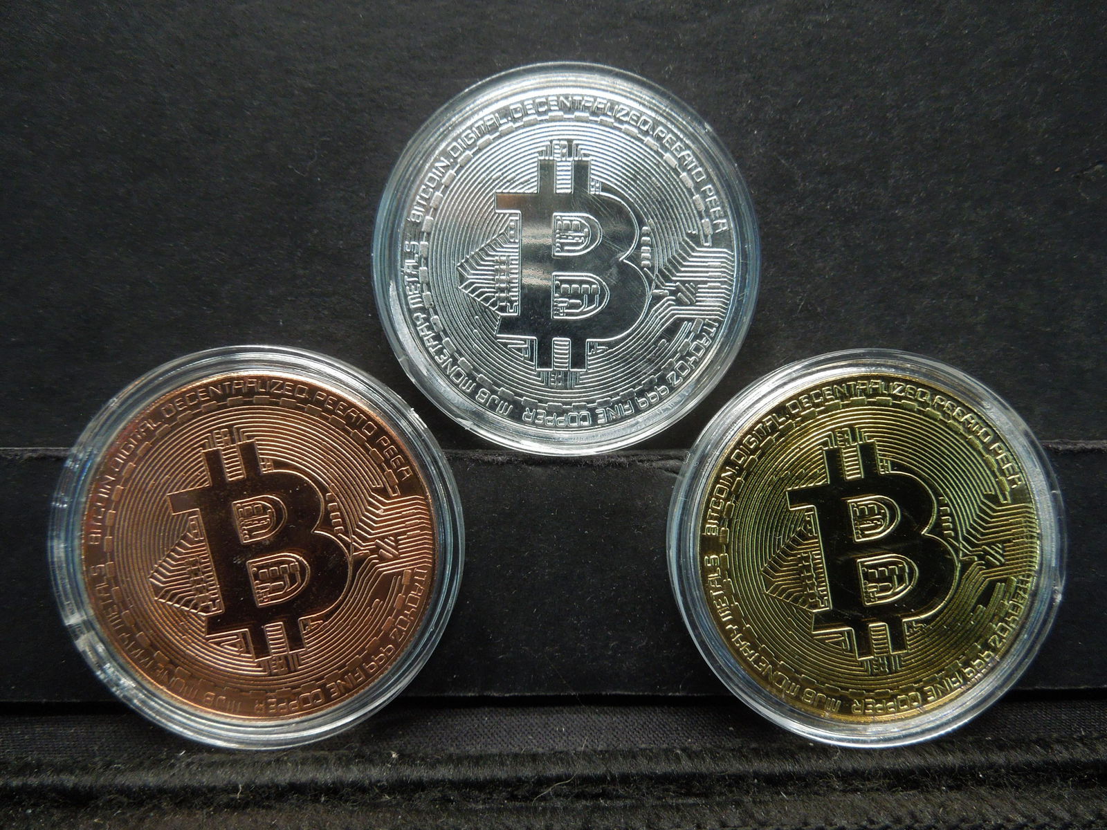 Three Piece Set of Bit Coins (Copper, Silver Tone, Gold (1 of 2)